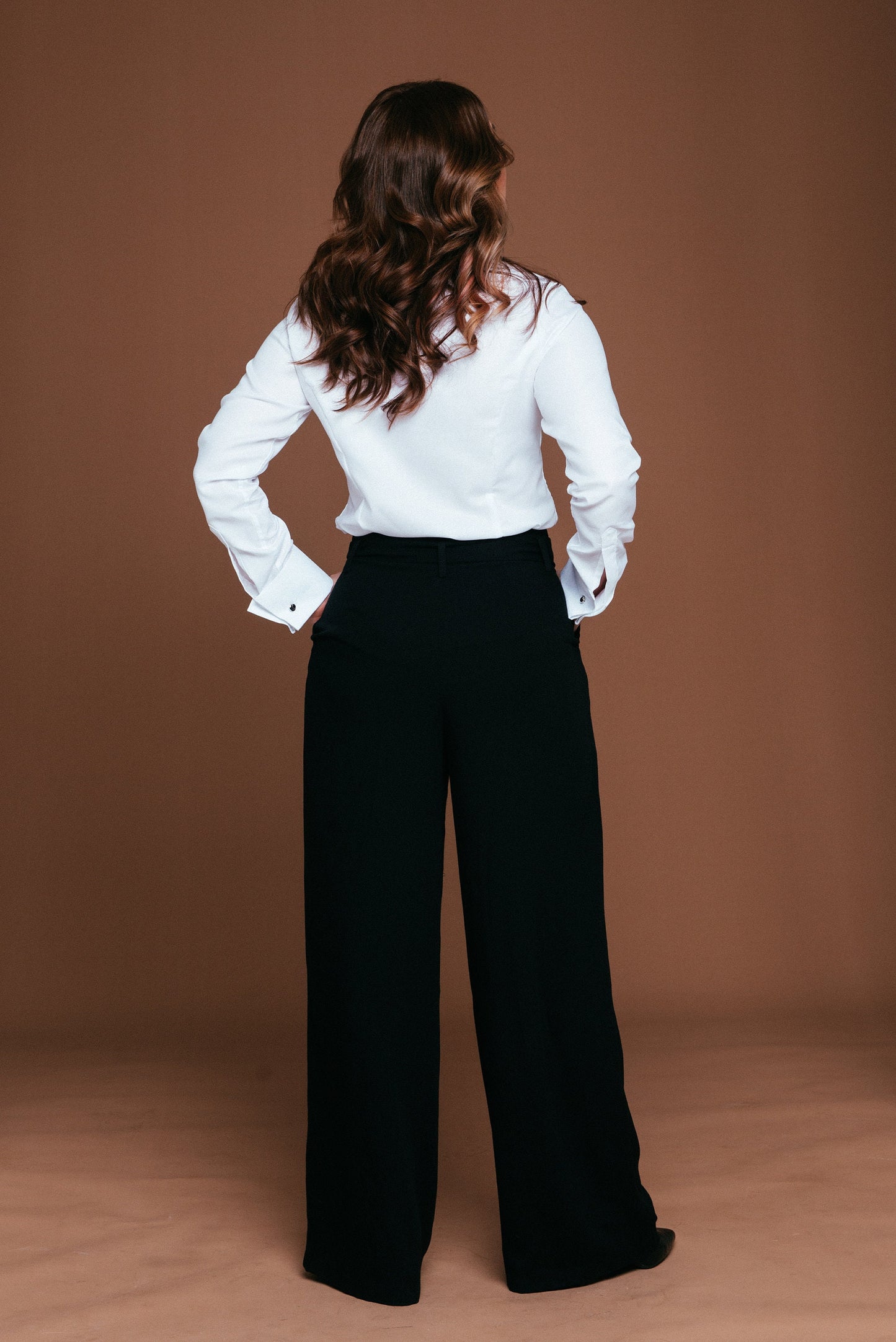 White Oxford French Cuff Blouse: Fitted No Iron High Collar Shirt