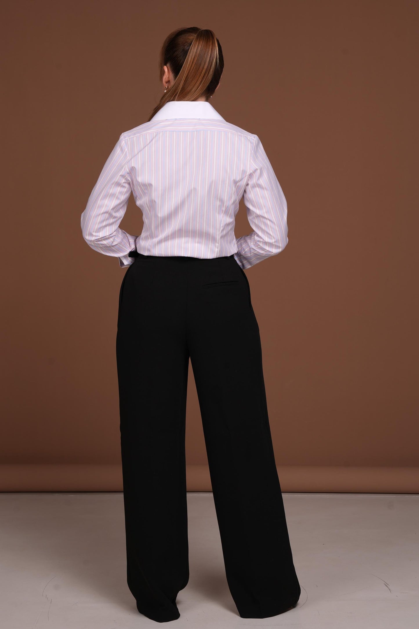 Handmade Fitted Cotton French Cuff Shirt: Pink & Blue Stripe