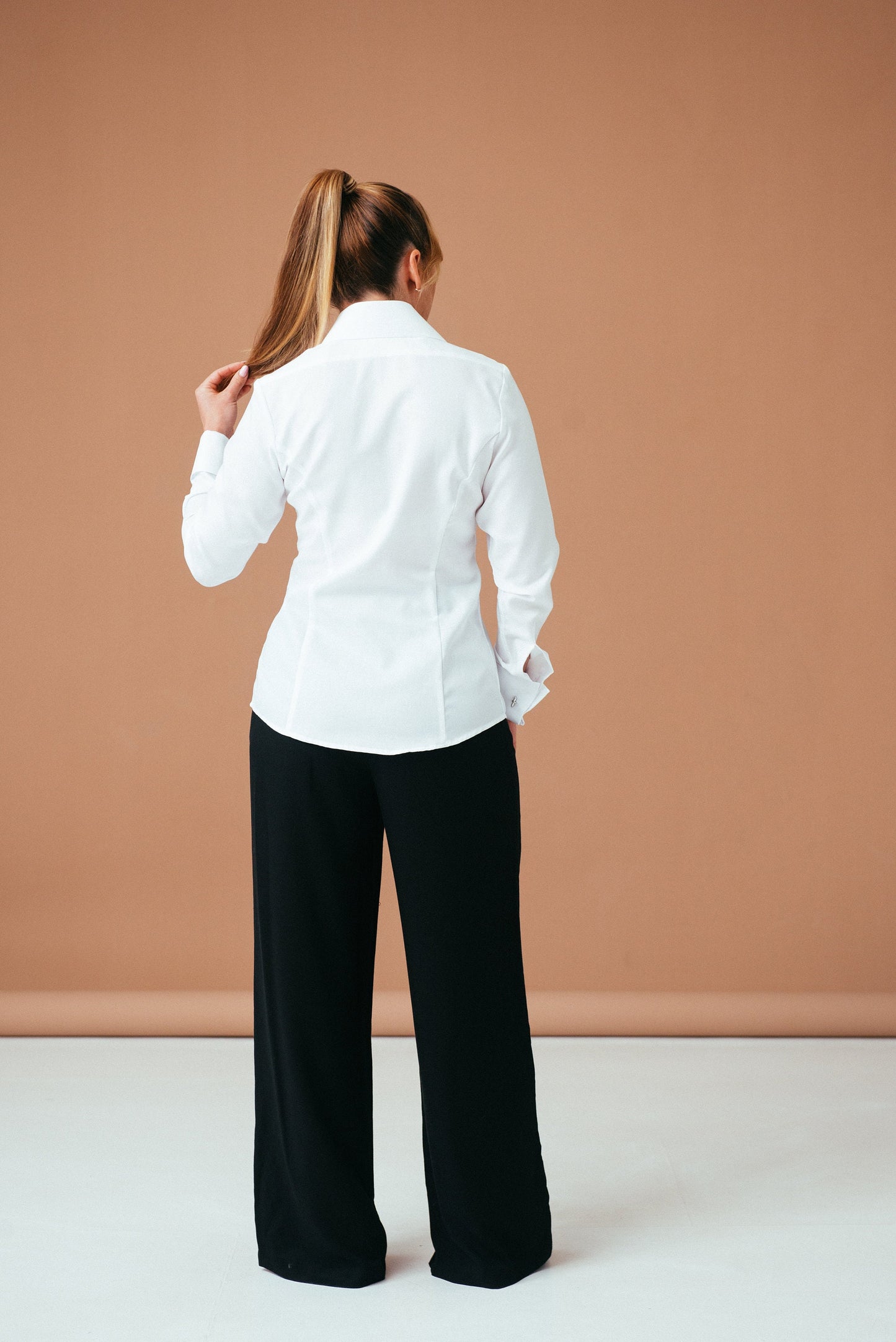 White Oxford Cotton French Cuff Blouse: Non-Iron Tuxedo Shirt