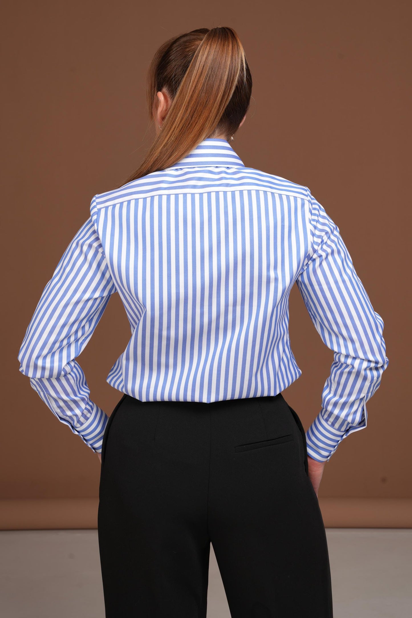 Women's Blue Striped Cotton Shirt – Classic Button Down Shirt – Premium Quality Business Shirt – Straight Cut Blouse – Office Wear