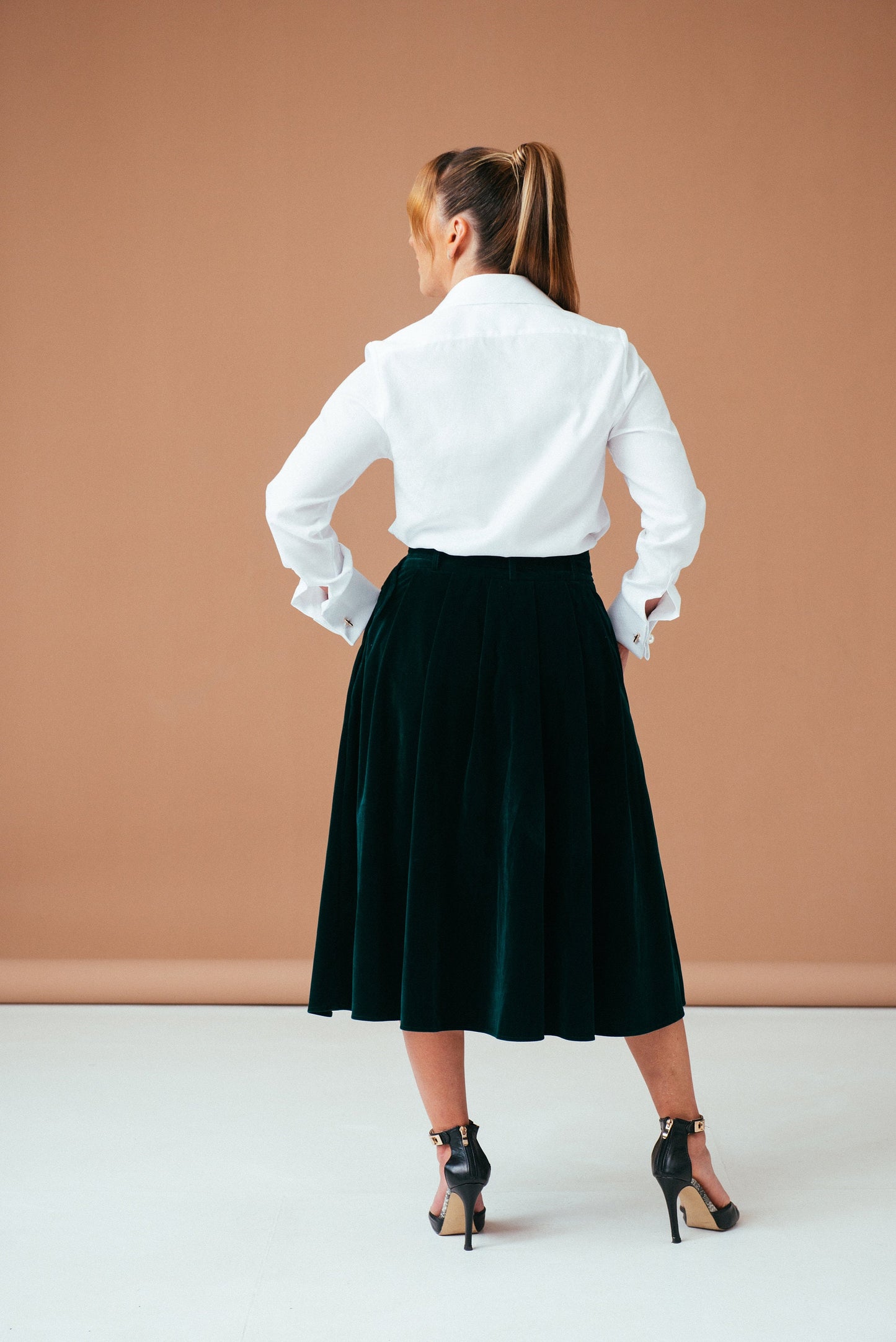 White Paisley Tie Neck Blouse: French Cuff Cotton Shirt