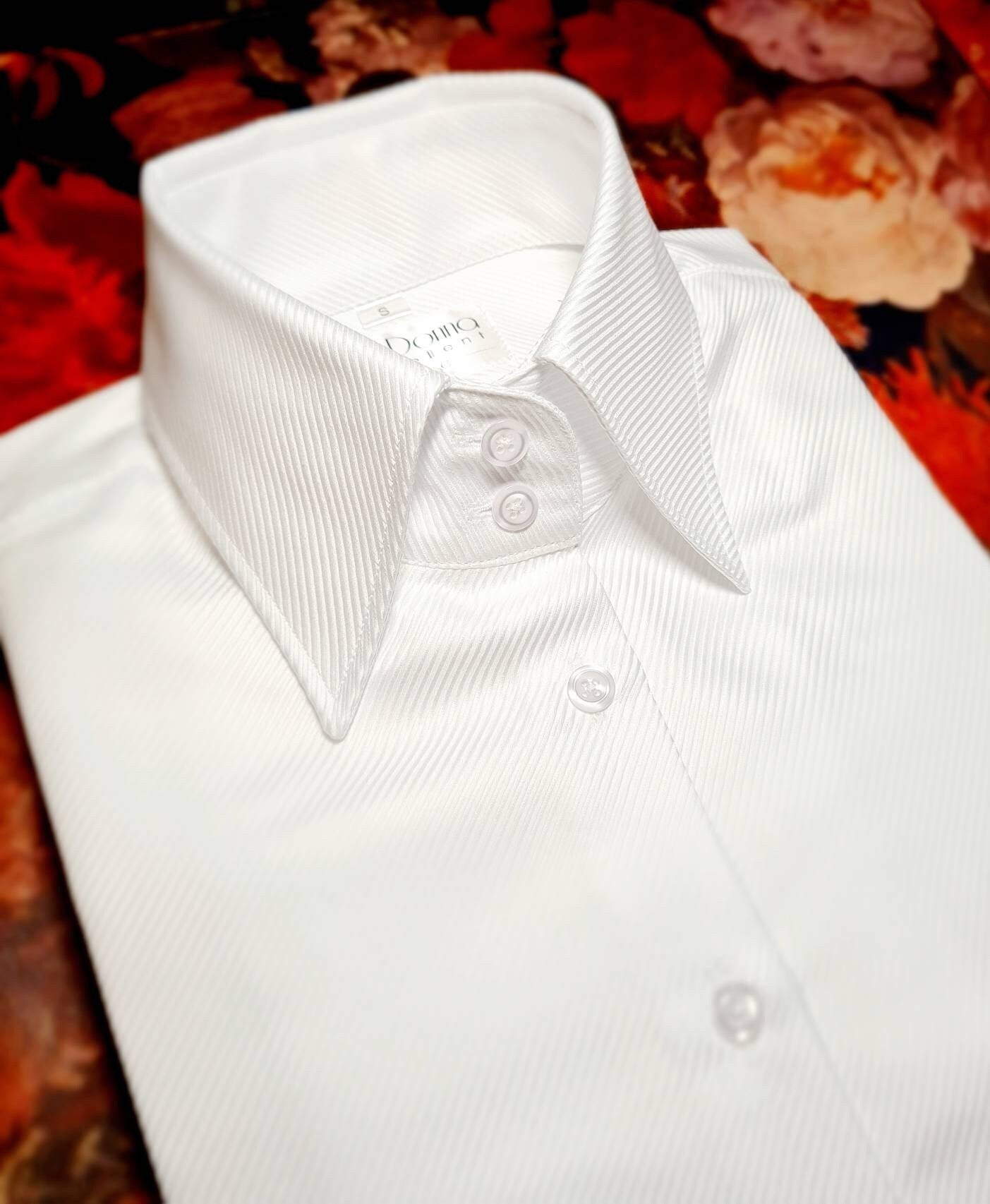 White French Cuff Blouse: High Collar Cotton Shirt