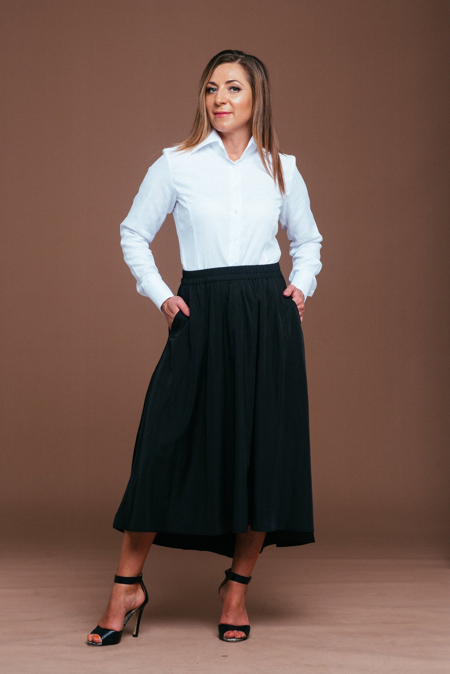 Fitted White Herringbone Blouse: French Cuff Cotton Shirt