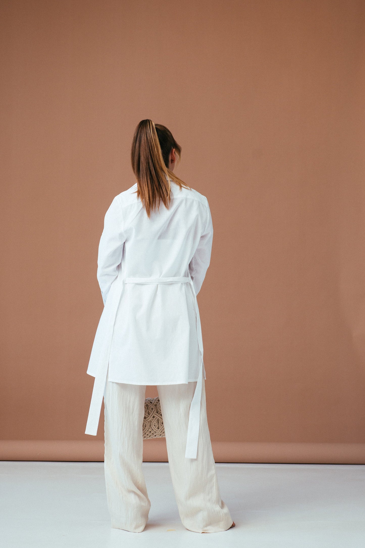 White Linen Tunic Top: Belted Button-Down Shirt