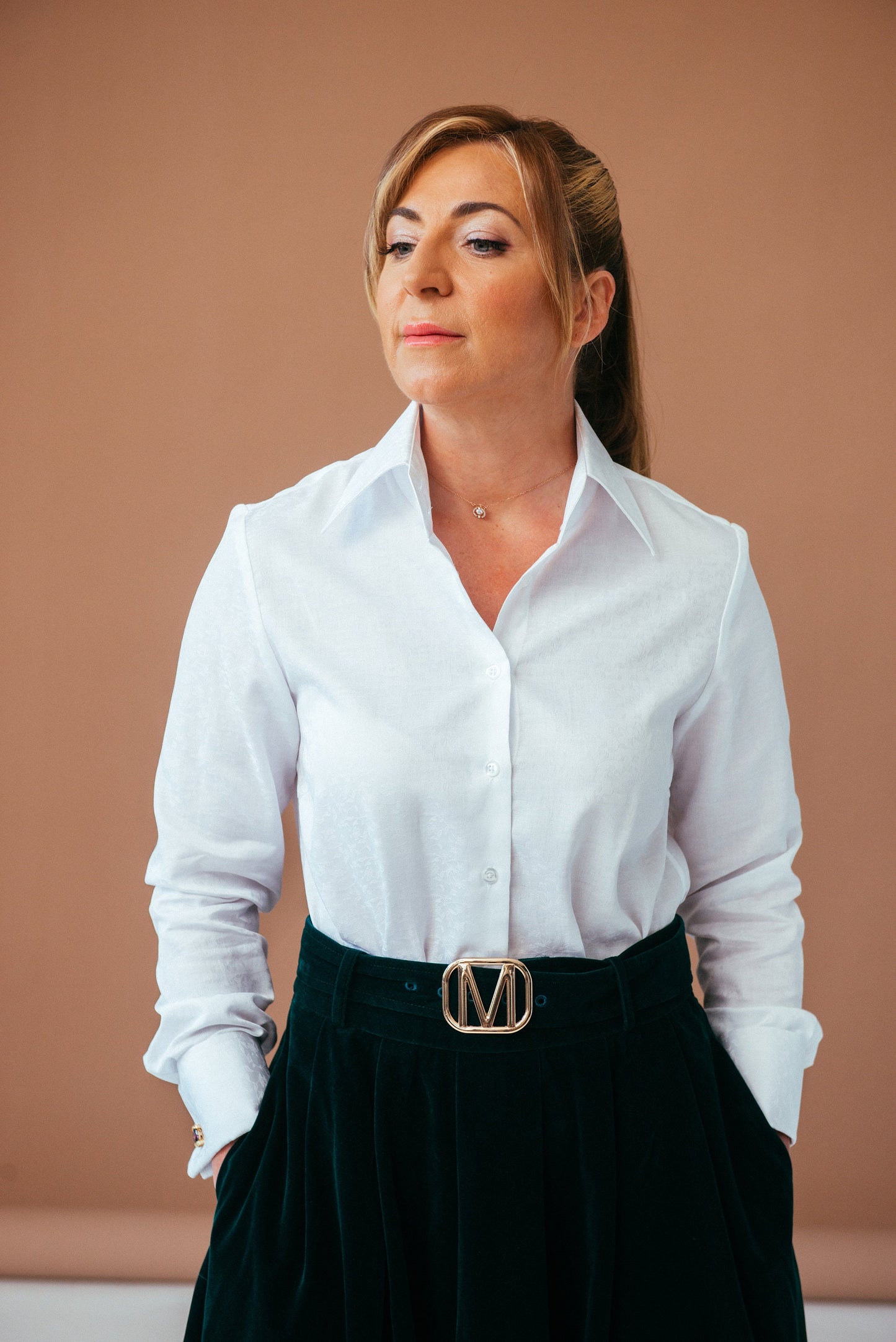 Floral White French Cuff Blouse: Luxury Cotton Formal Shirt