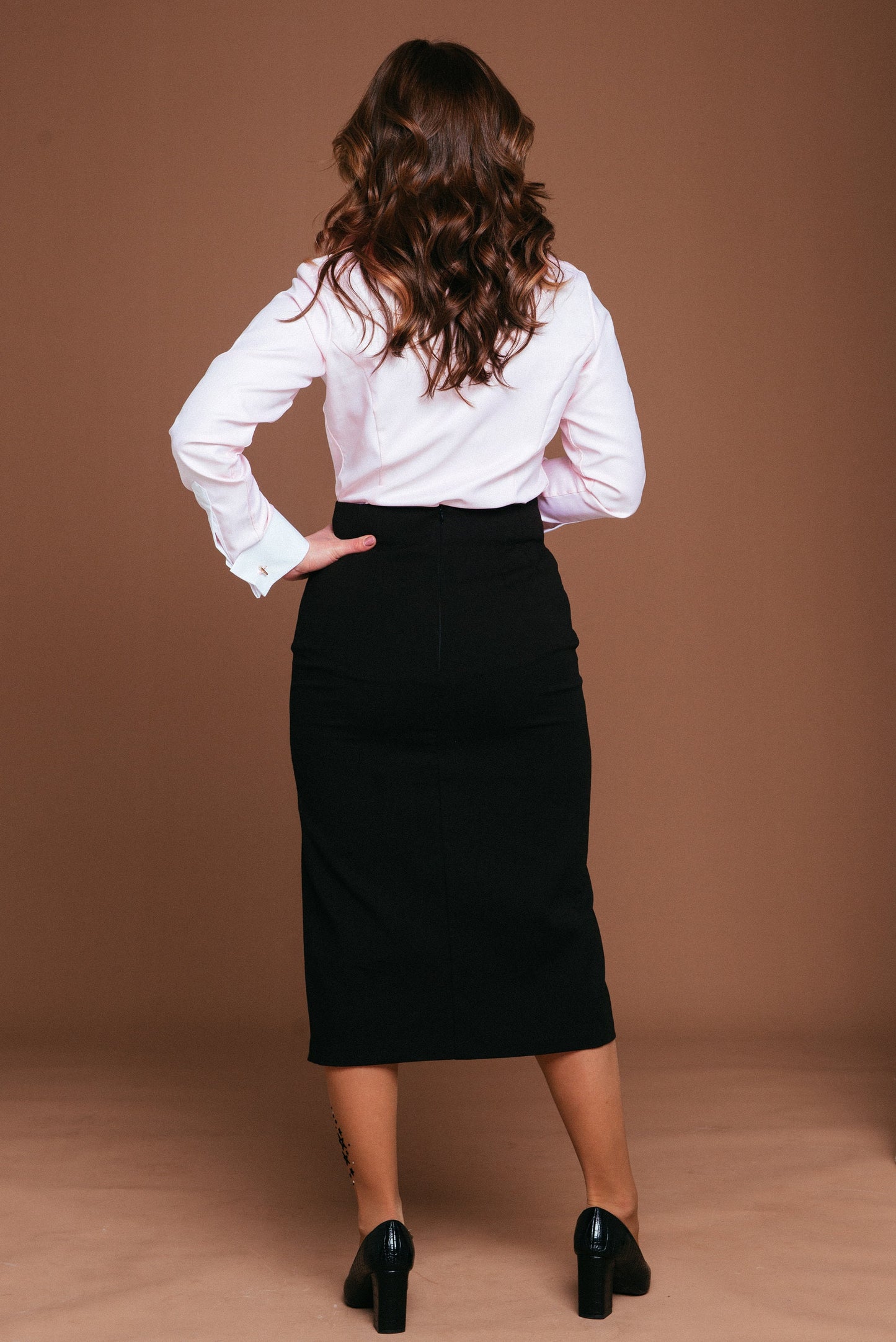 Elegant Pink Cotton French Cuff Blouse: High Collar Womens Shirt