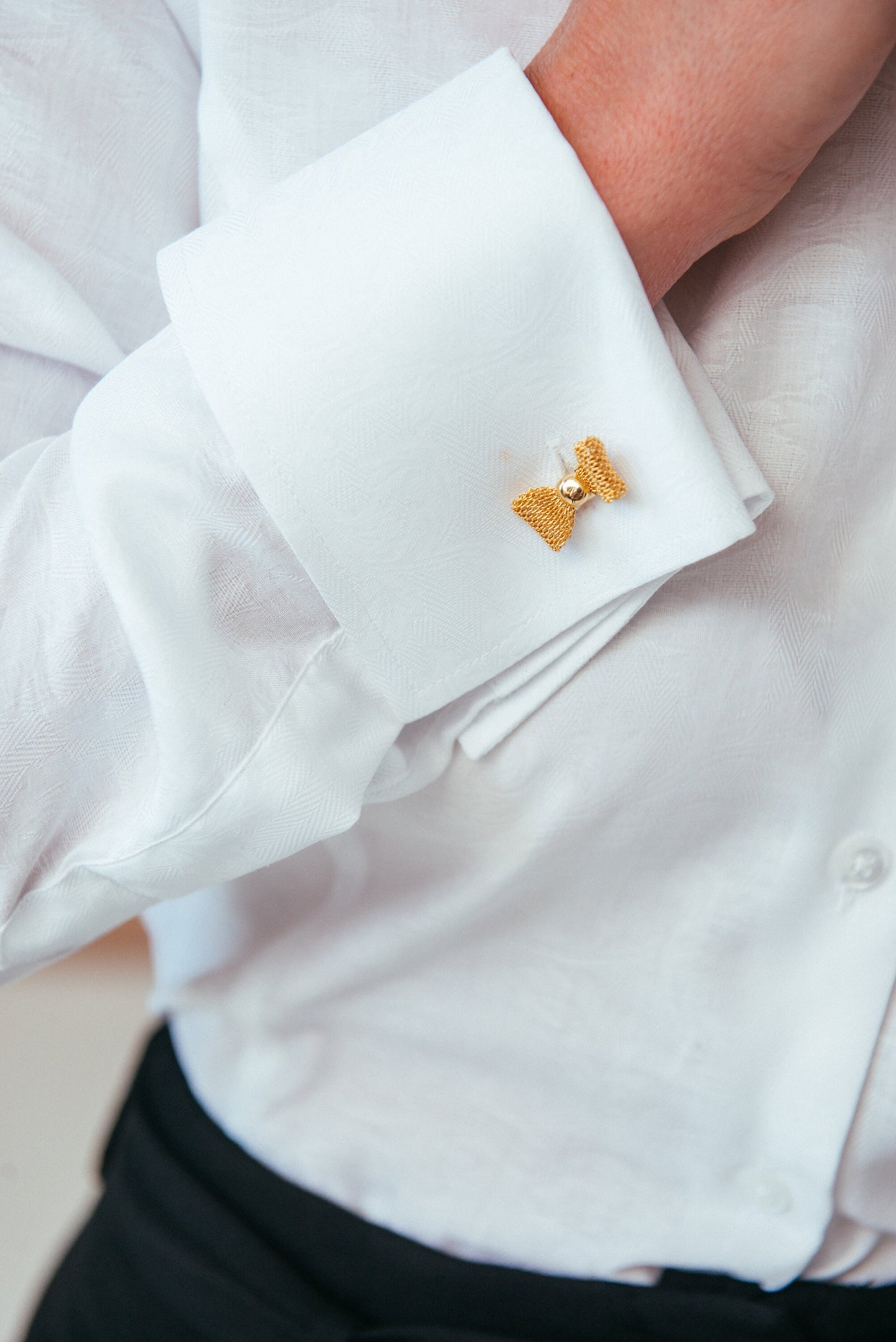 White French Cuff Blouse: Herringbone Cotton Dress Shirt