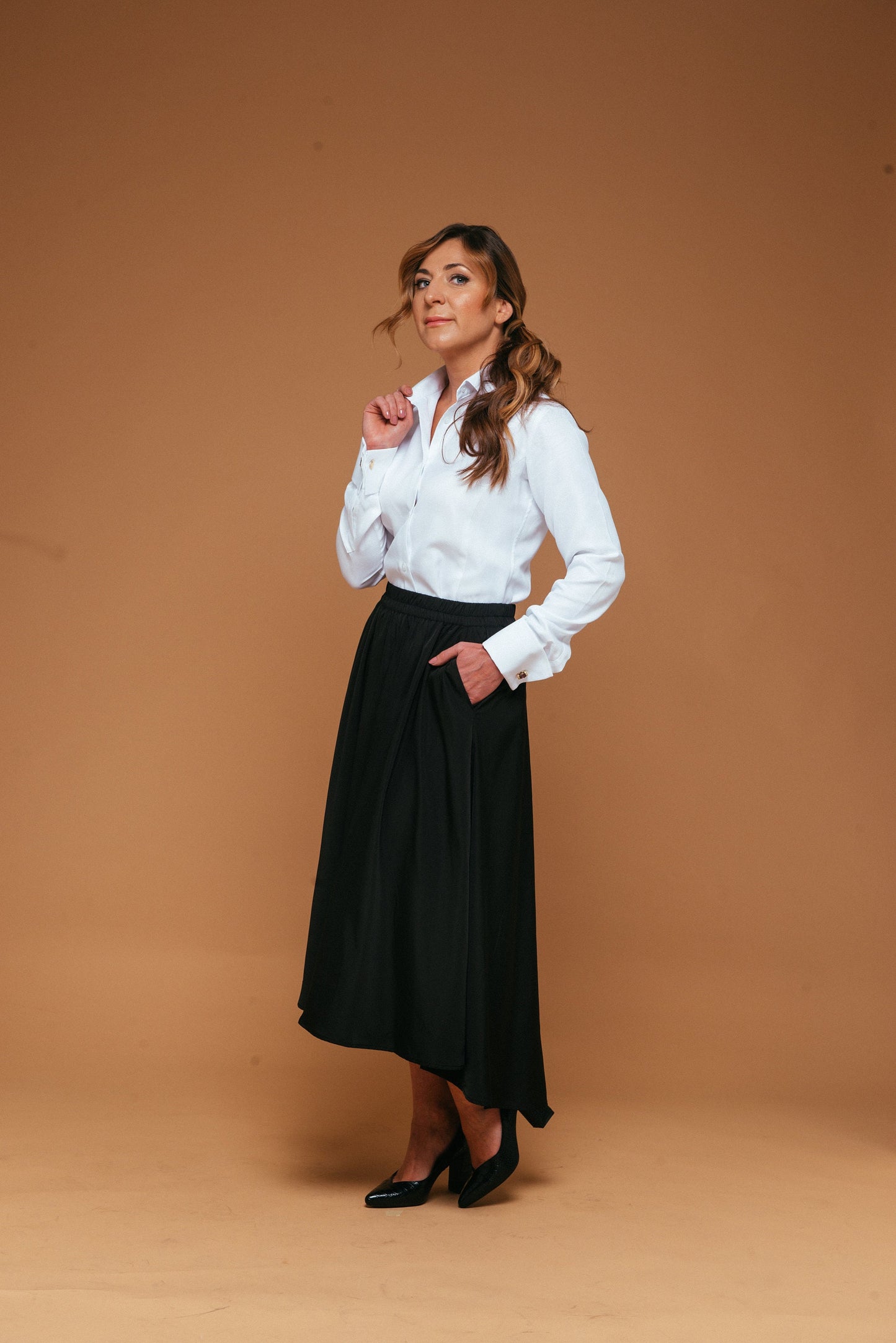 Fitted French Cuff Blouse: Luxury 100% Cotton White Shirt