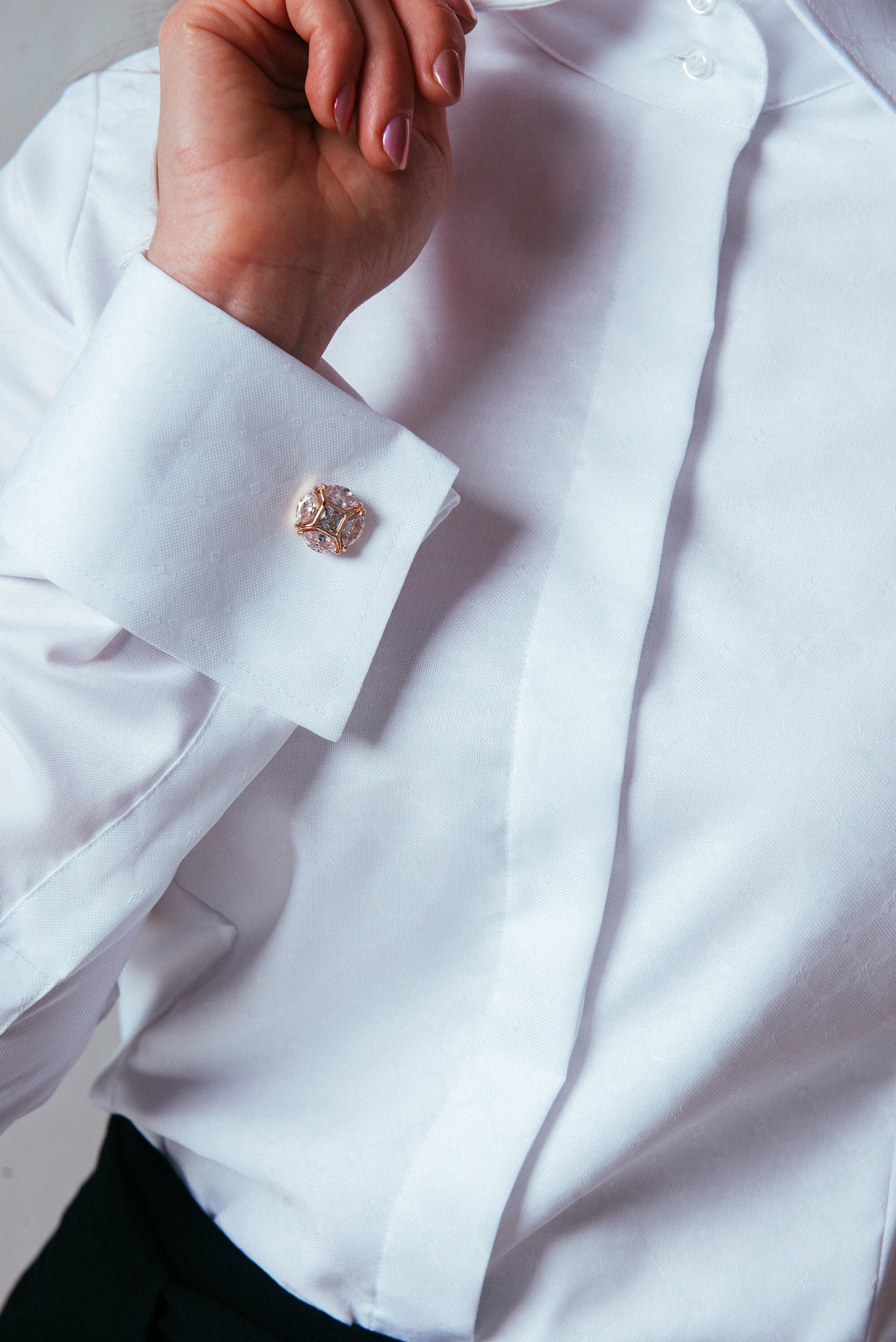 Non-Iron White Oxford Blouse: French Cuff Tuxedo Shirt