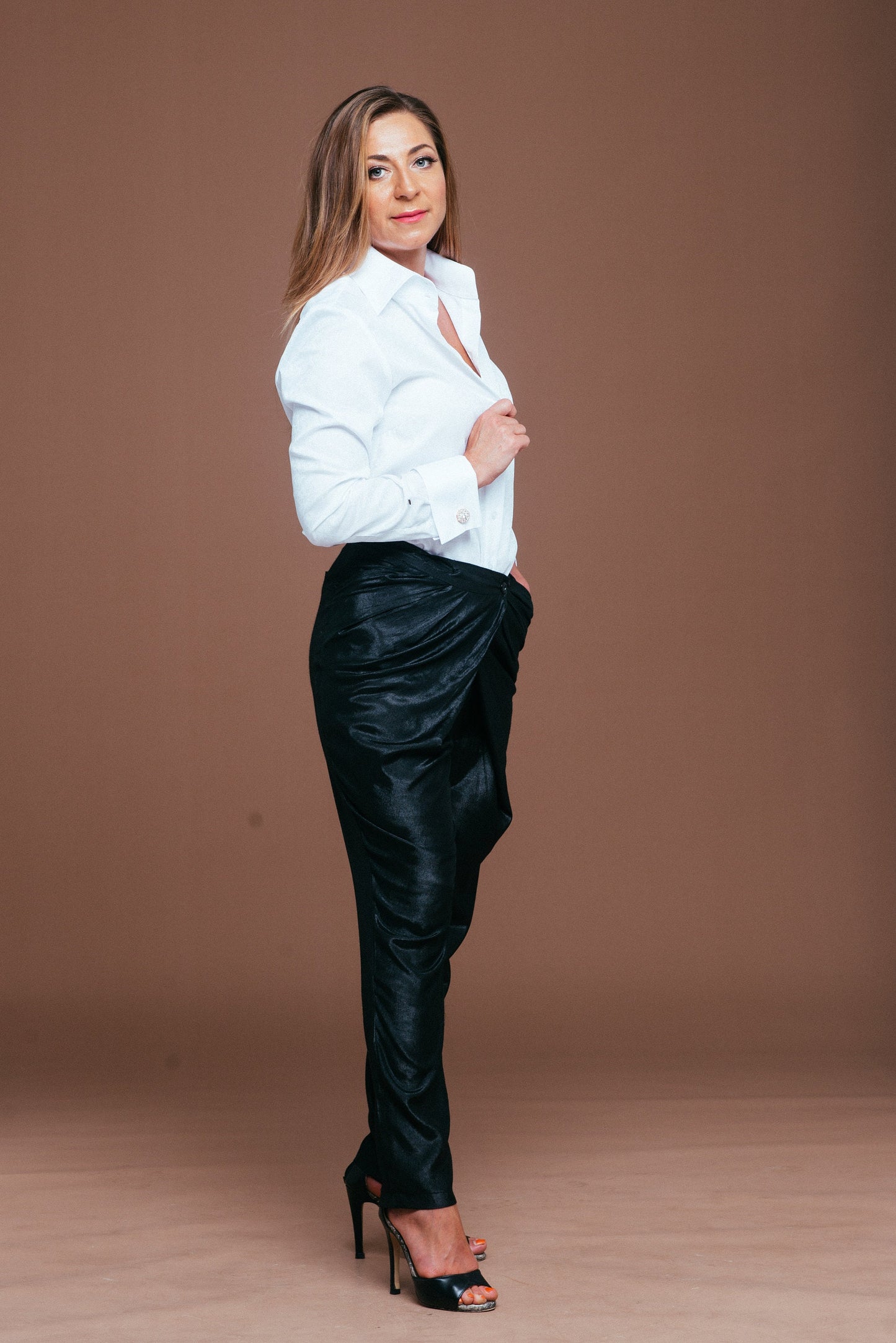 White French Cuff Blouse: Herringbone Cotton Dress Shirt