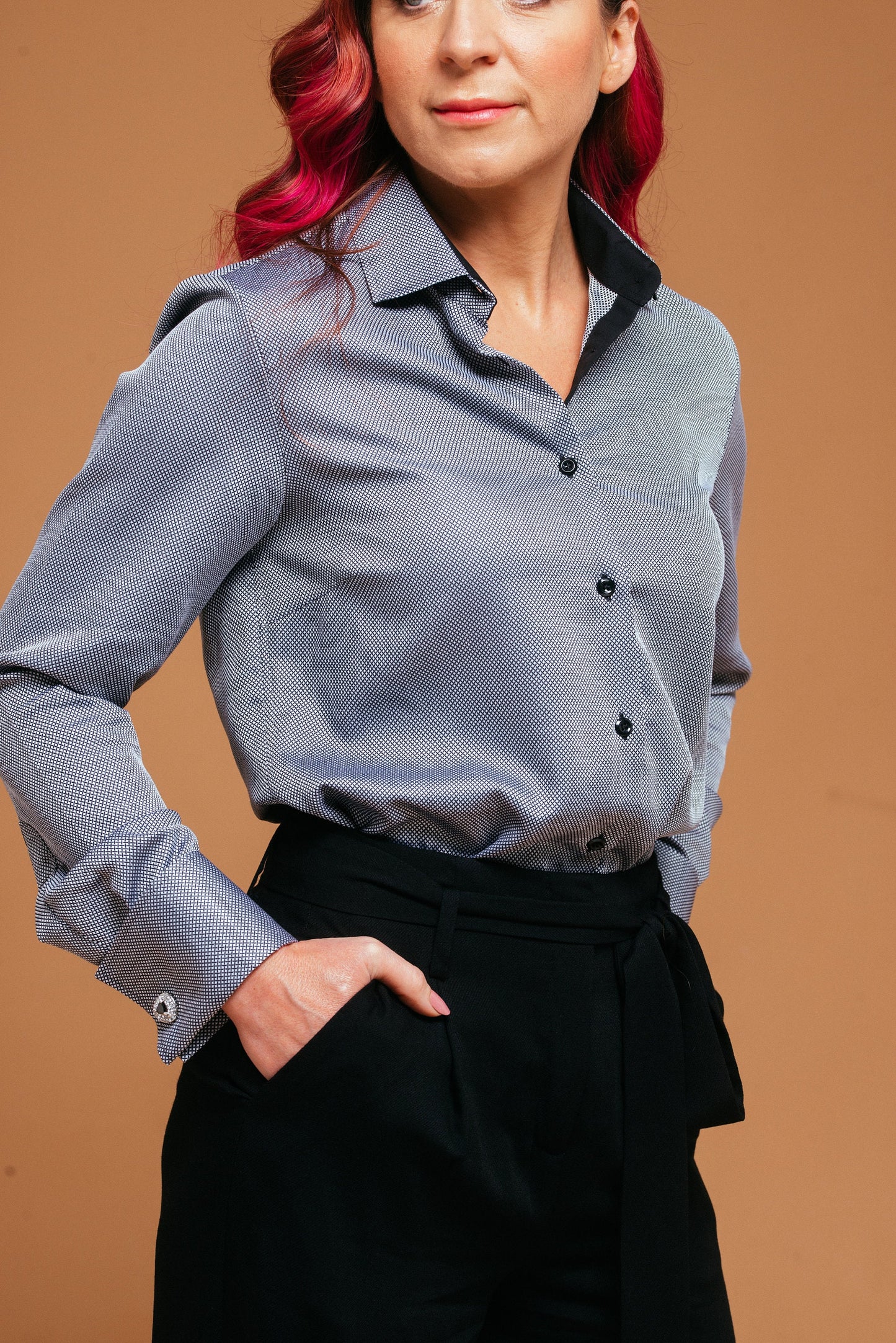 Luxury Cotton French Cuff Blouse: Elegant Women's Business Shirt