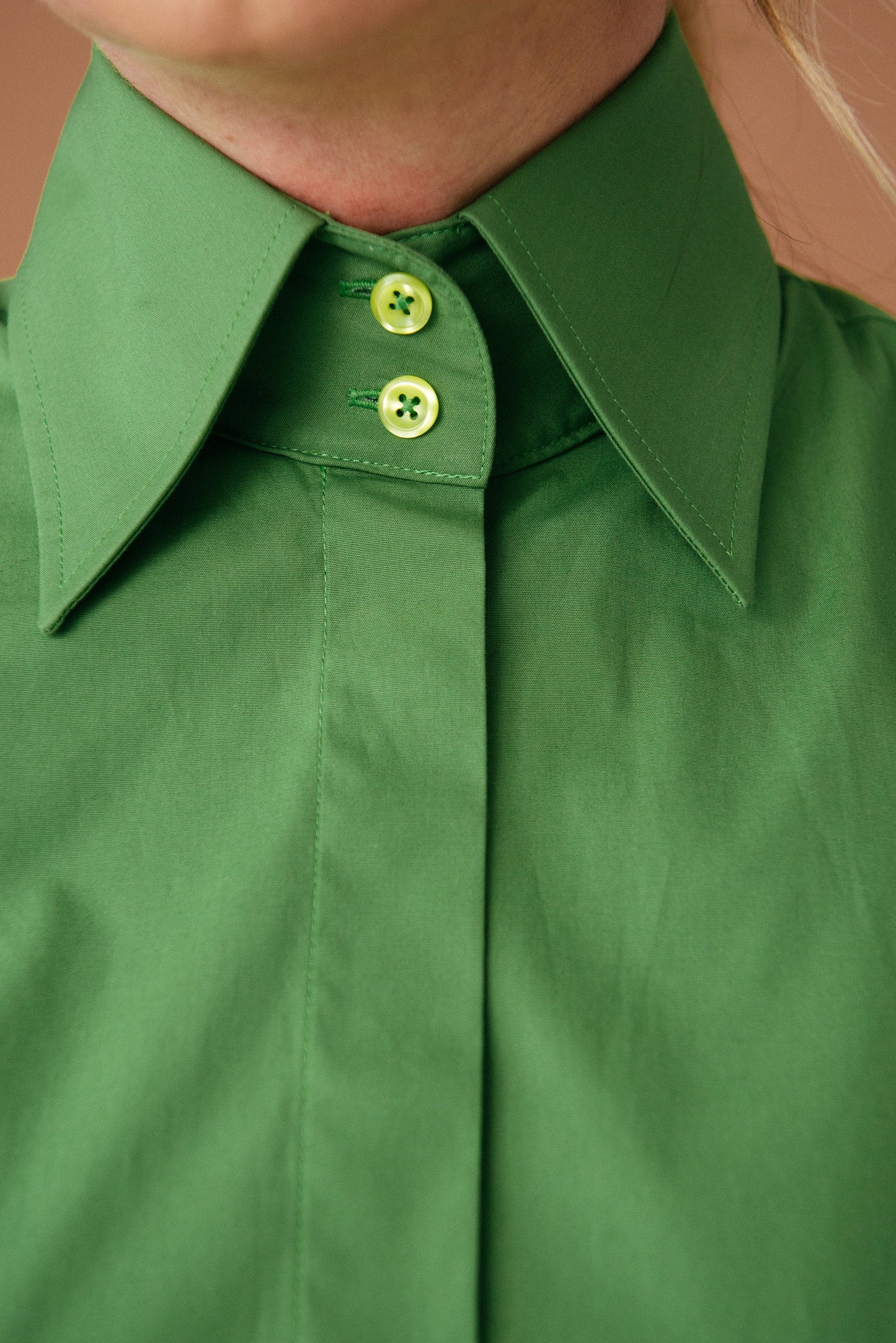 Green French Cuff Shirt: Fitted Cotton Button-Down Blouse