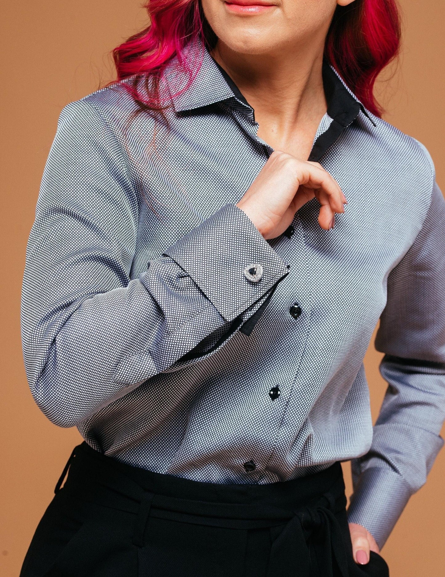 Luxury Cotton French Cuff Blouse: Elegant Women's Business Shirt