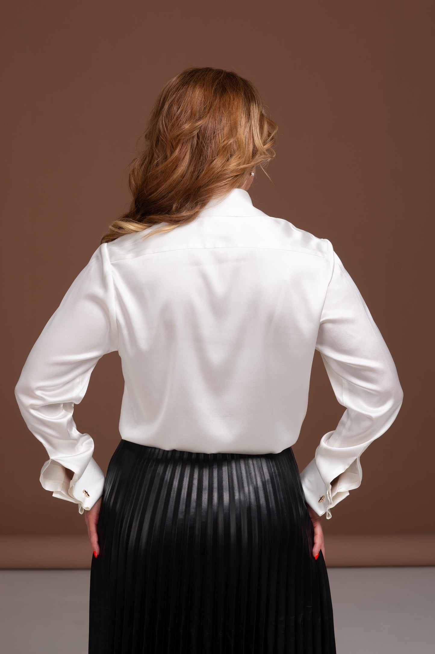 White Mulberry Silk Blouse: French Cuff Button-Up Shirt