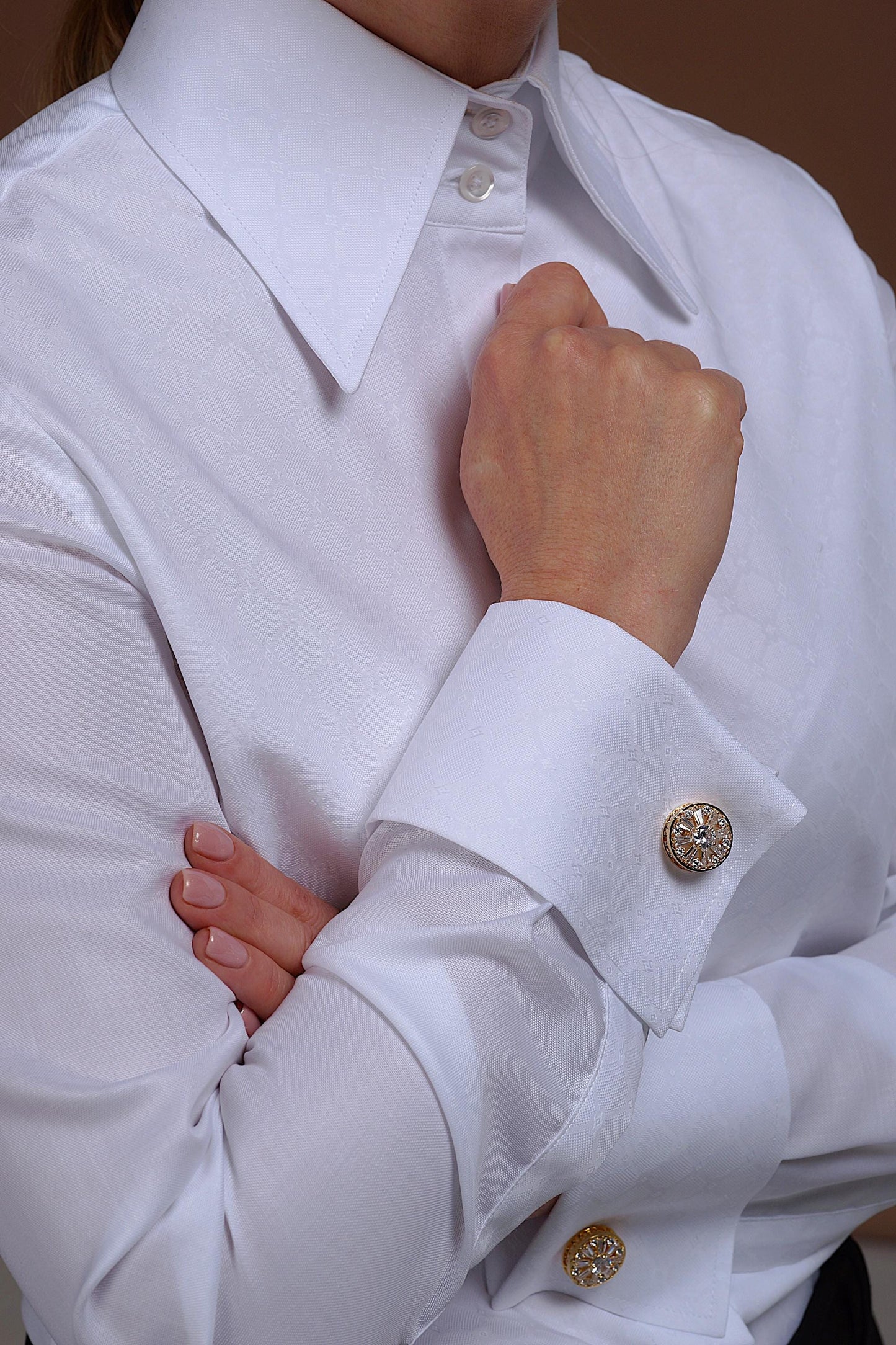 Non-Iron Oxford Women’s Shirt: French Cuff, High Collar