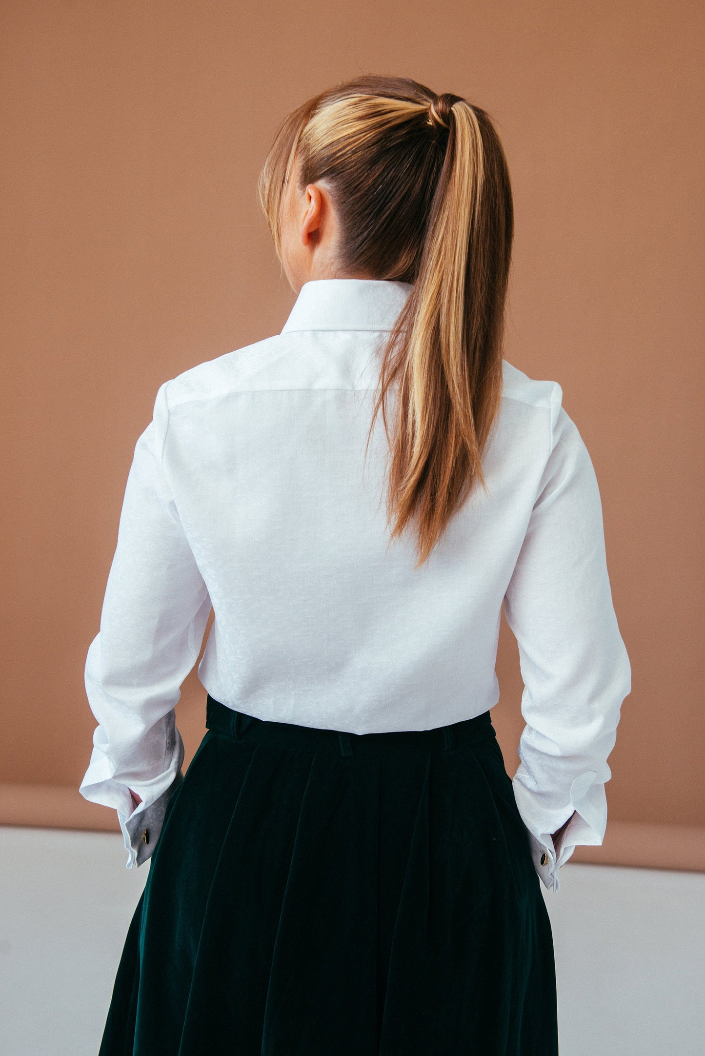 Floral White French Cuff Blouse: Luxury Cotton Formal Shirt