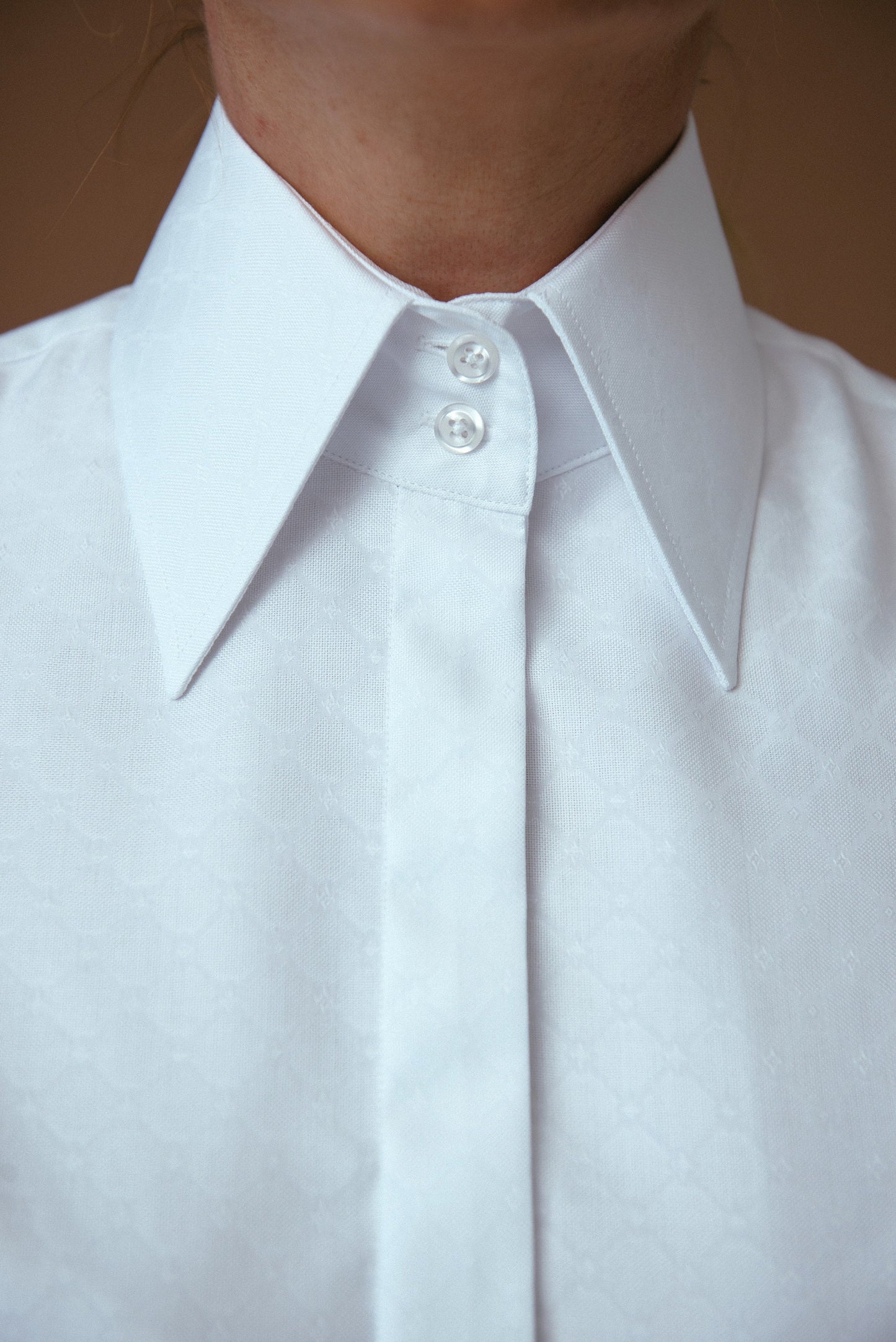 White Oxford Cotton French Cuff Blouse: Non-Iron Tuxedo Shirt