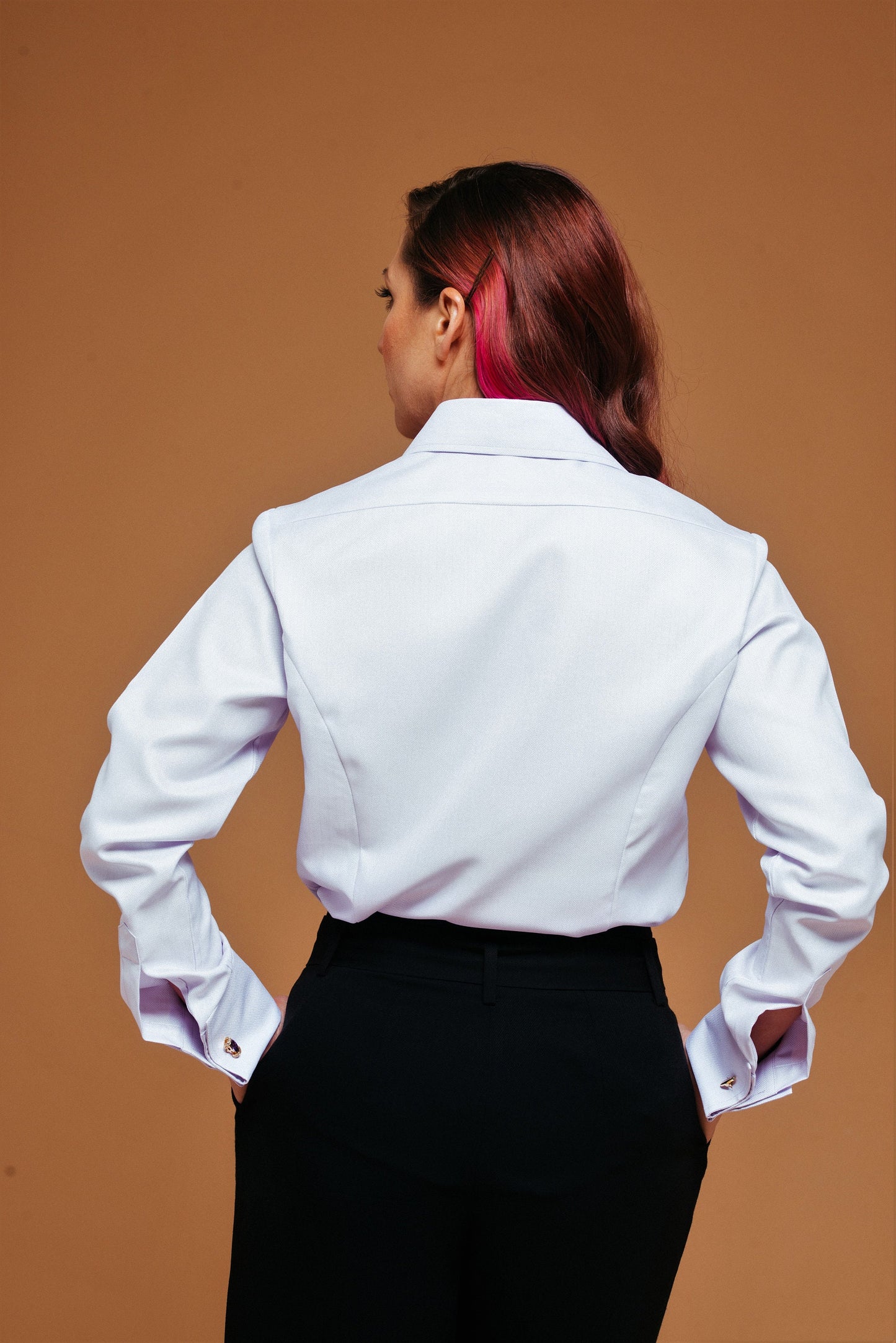 Elegant Lilac French Cuff Blouse: Women's Herringbone Cotton Shirt