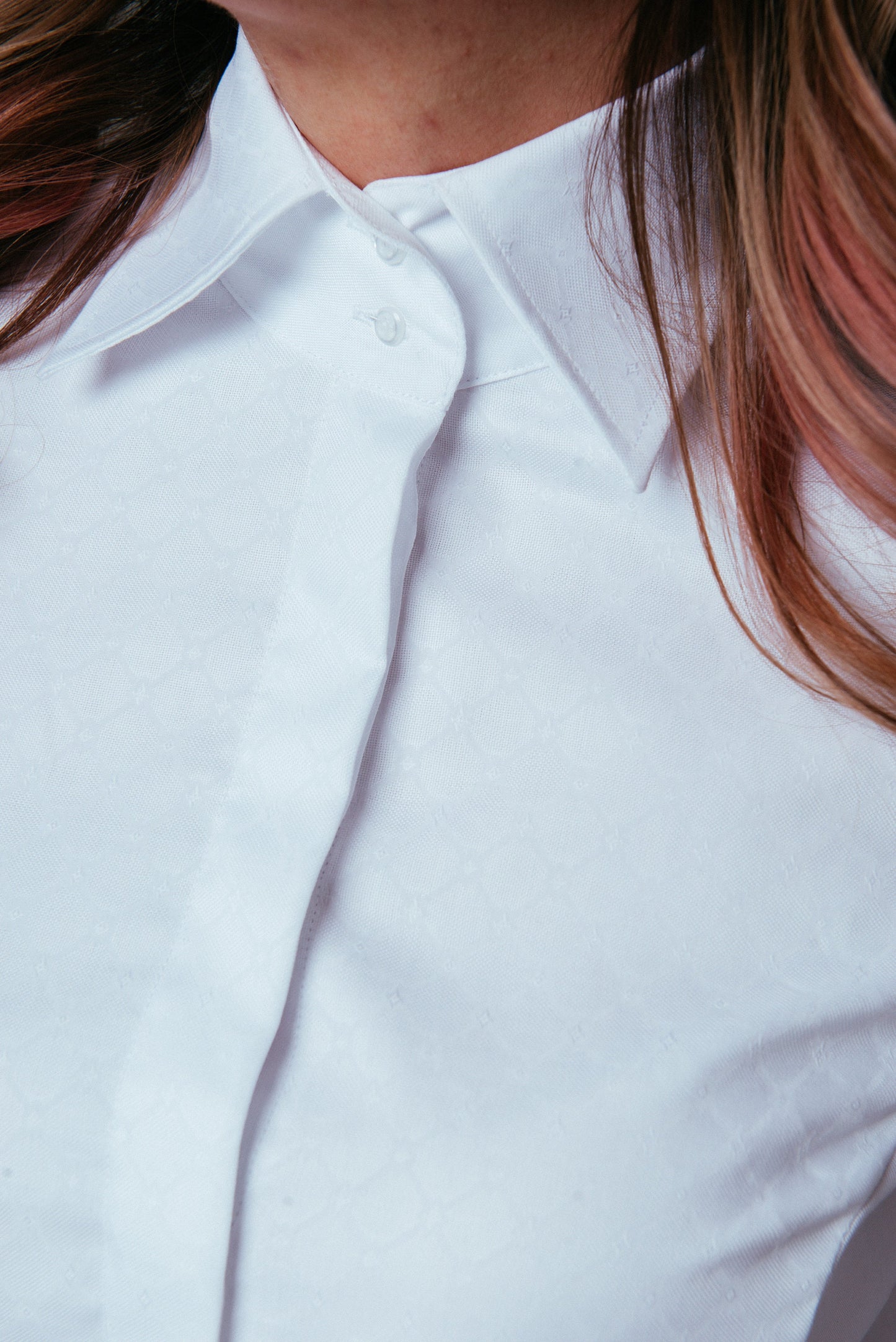 Non-Iron White Oxford Blouse: French Cuff Tuxedo Shirt