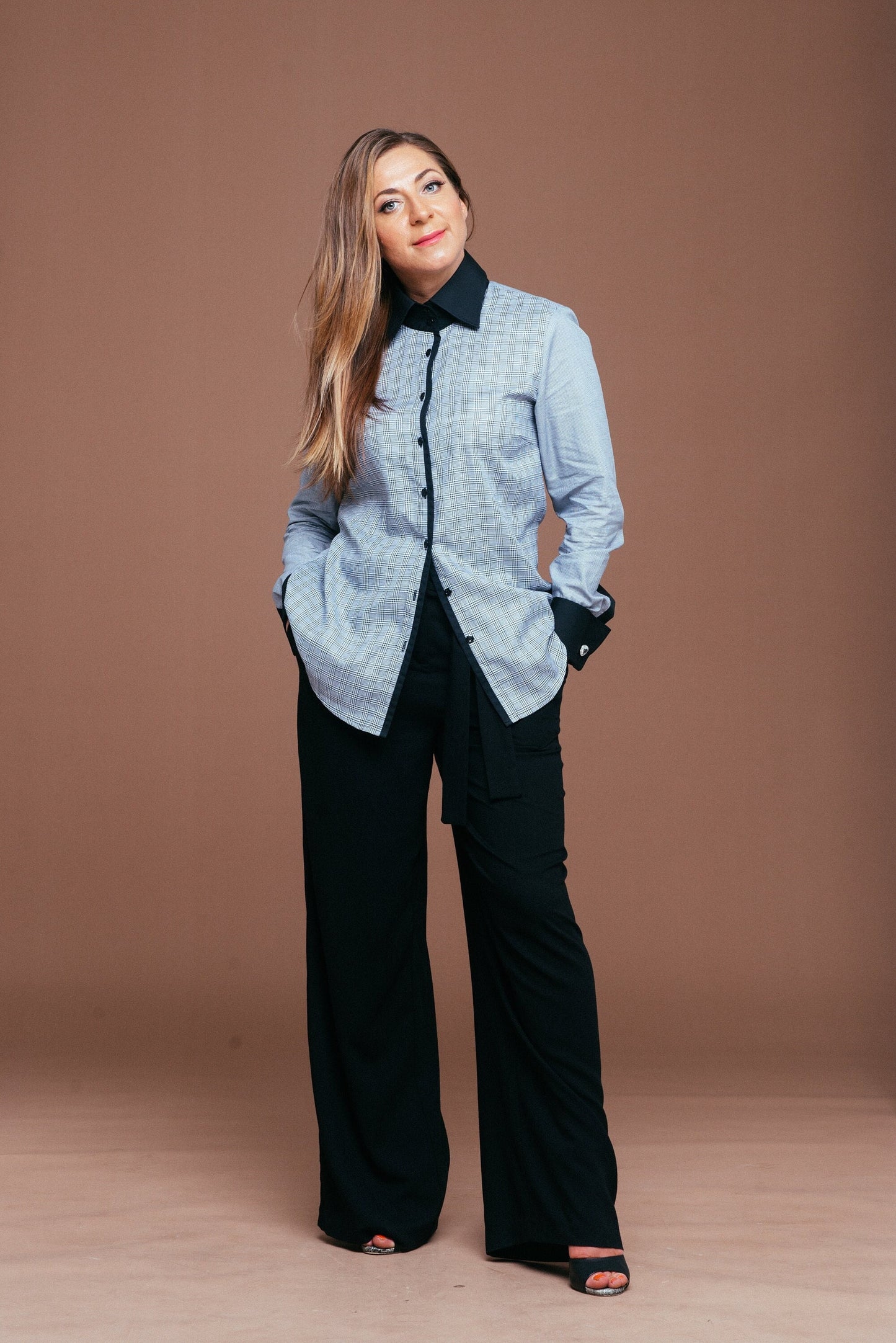 Plaid French Cuff Blouse: Luxury Easy Iron 100% Cotton