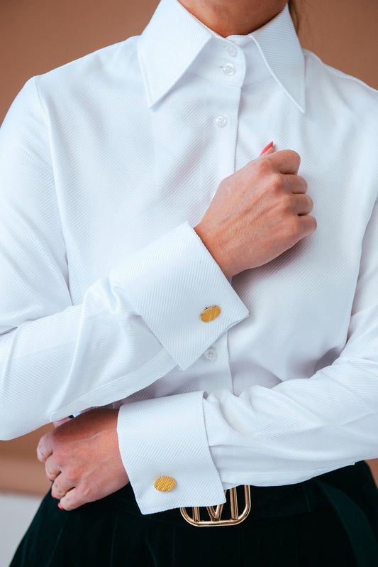 Elegant Business White French Cuff Blouse: High Collar Cotton Shirt