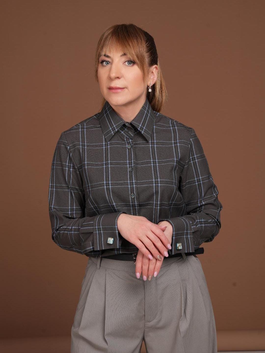 Merino Wool Plaid Shirt with French Cuffs - Tailored Fit