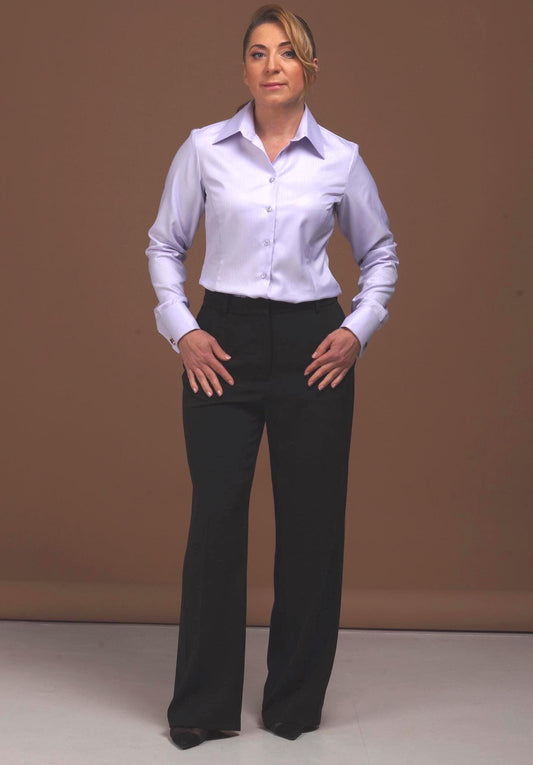 Purple Herringbone Shirt: 100% Cotton French Cuff Blouse