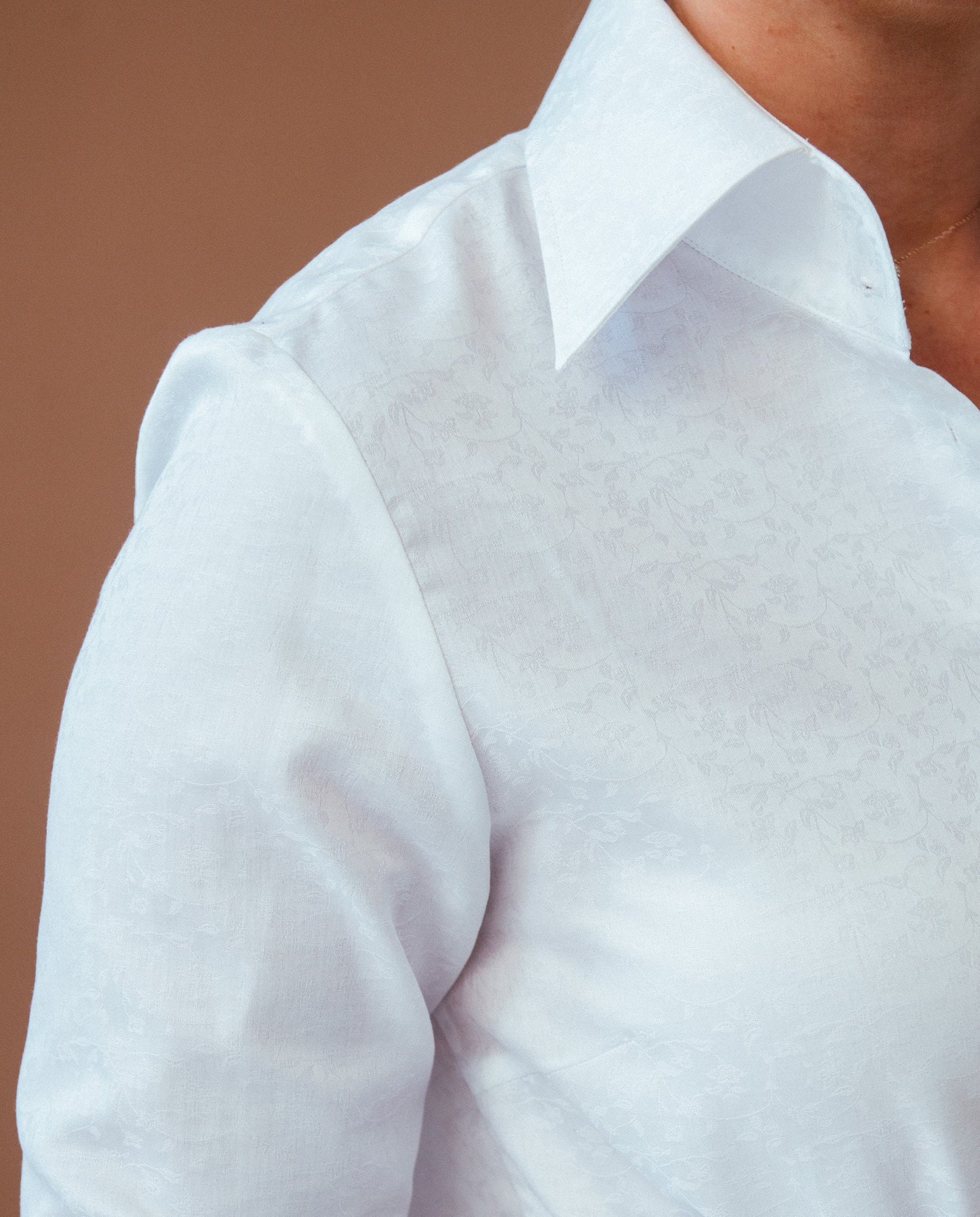 Floral White French Cuff Blouse: Luxury Cotton Formal Shirt