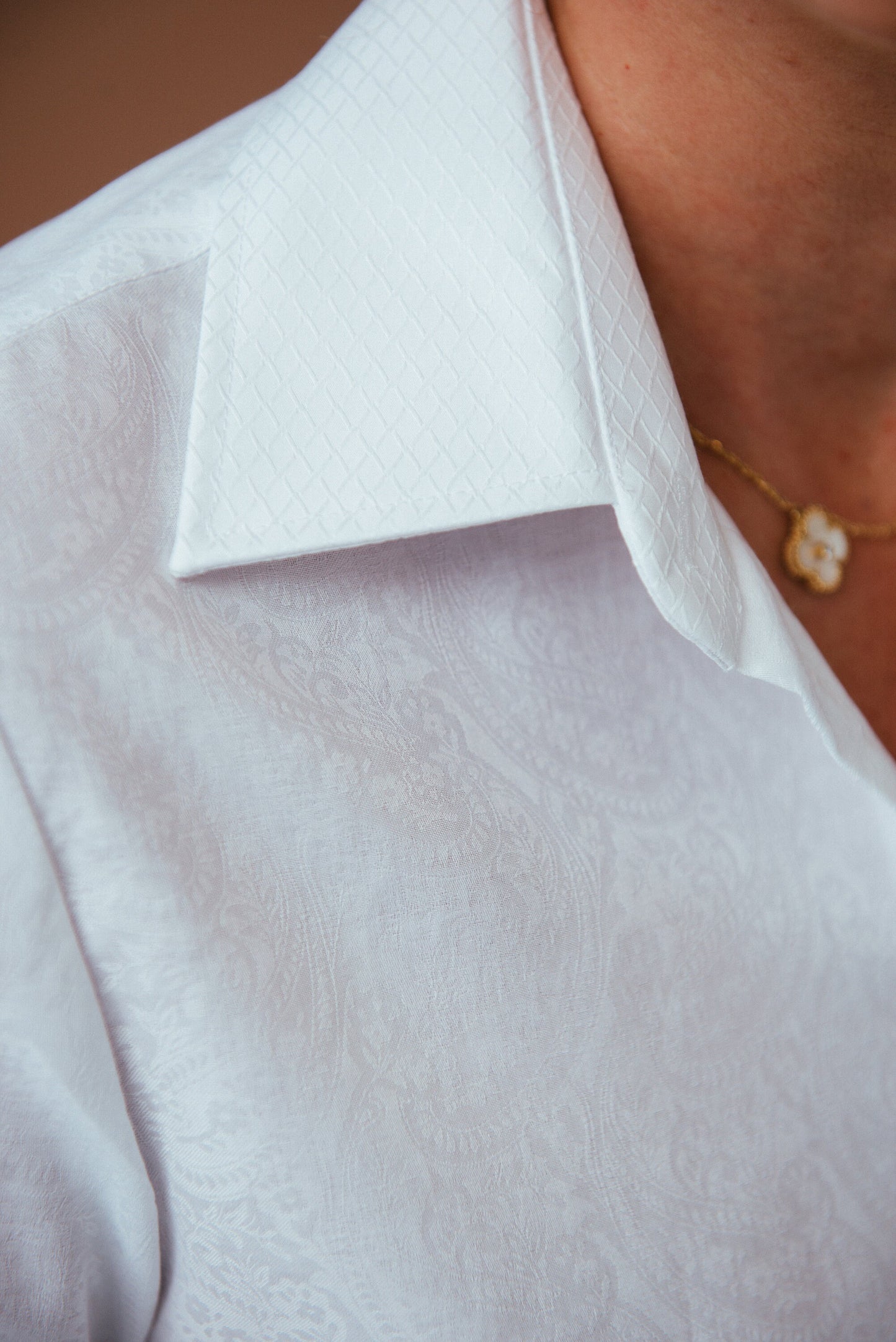 Elegant White Blouse with French Cuffs | Classic Women's Button-Down Shirt, Long Sleeve Paisley Top