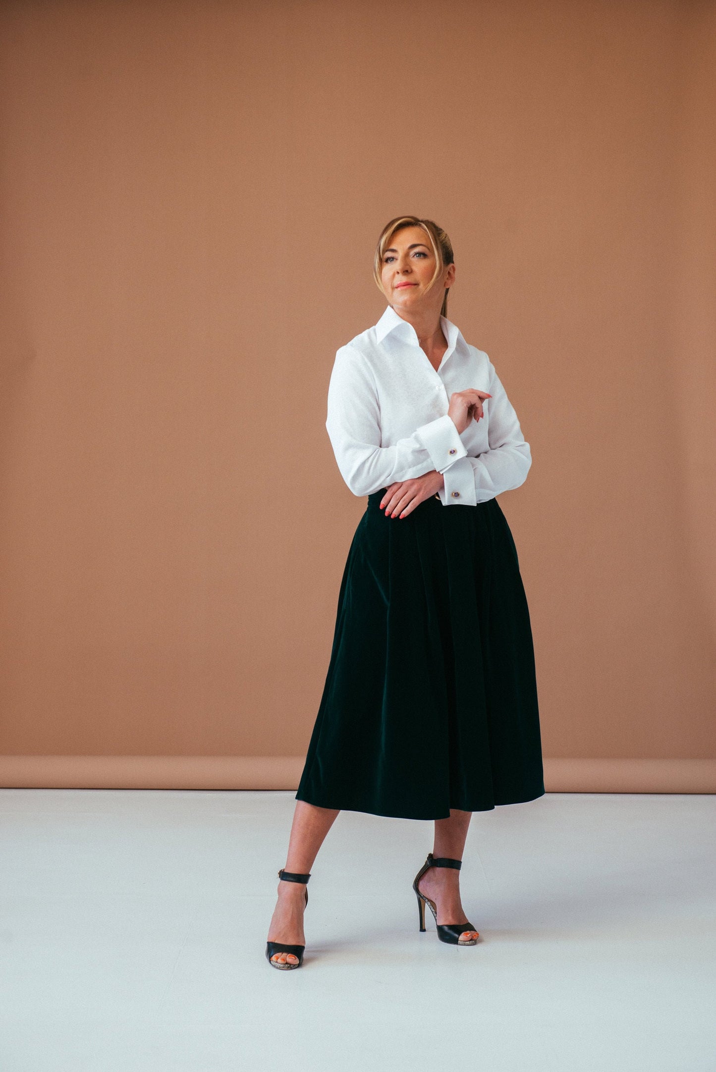 Floral White French Cuff Blouse: Luxury Cotton Formal Shirt