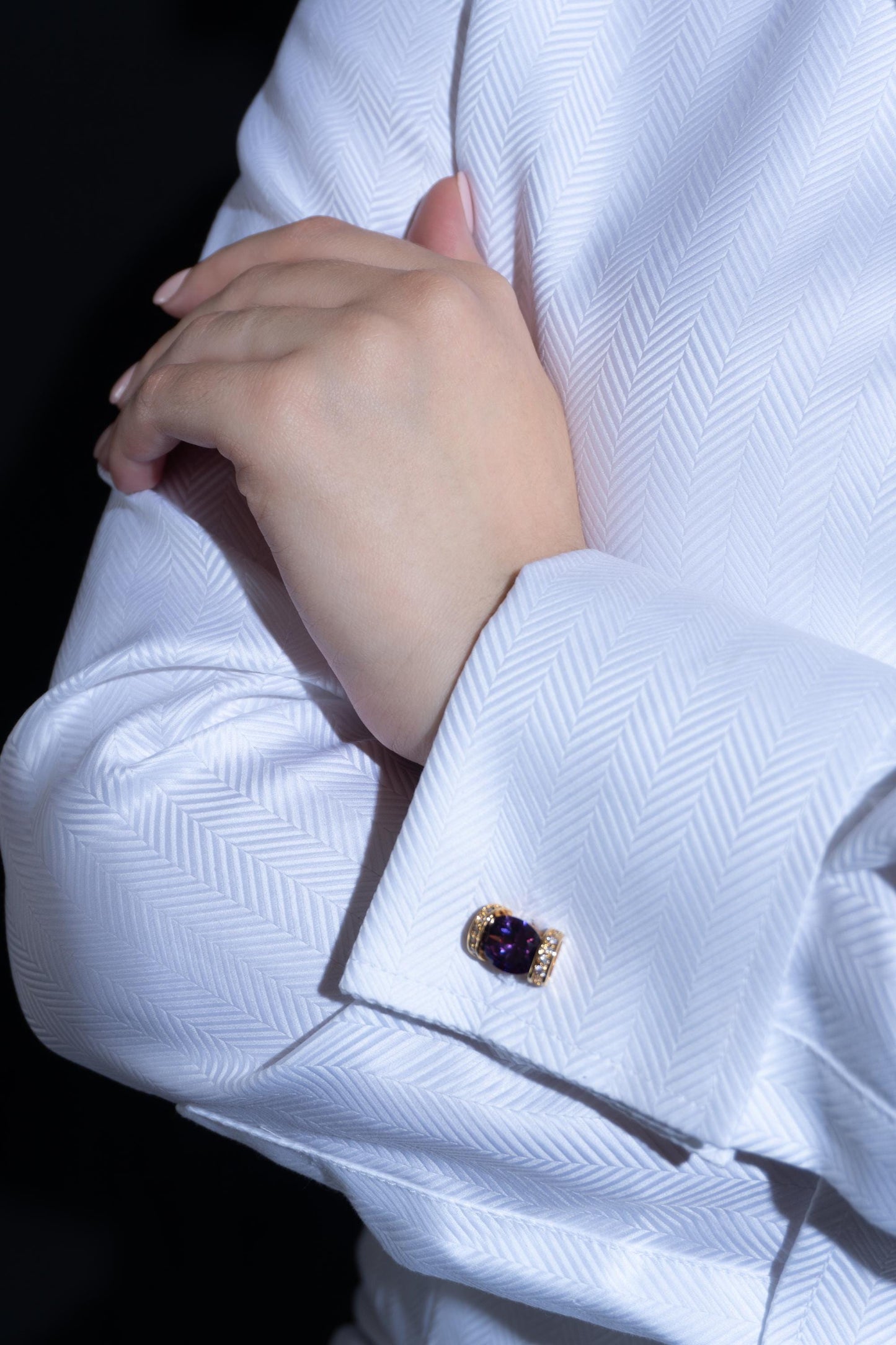 Fitted Herringbone French Cuff Blouse for Cuff Links: White Cotton Business Shirt Button Up