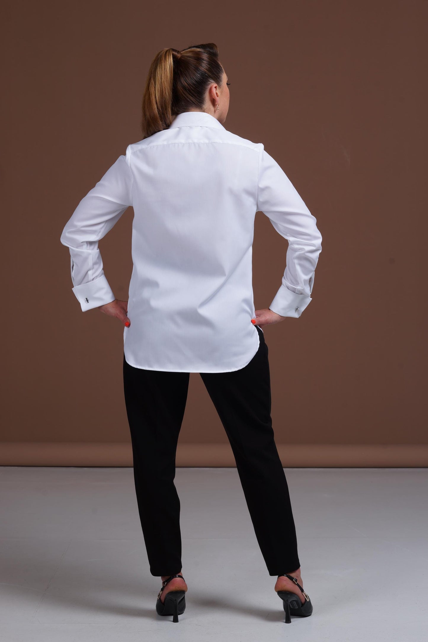 White Tuxedo Shirt: Pleated Front, French Cuffs - Cotton Wedding Blouse