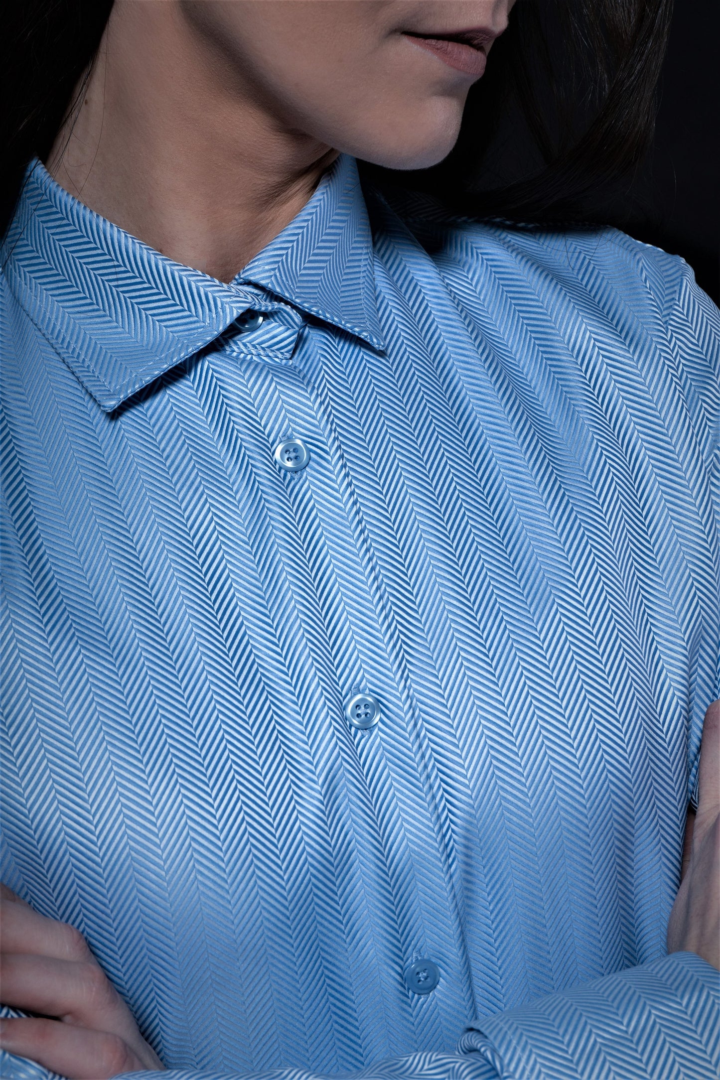 Luxury Cotton Blue French Cuff Blouse: Herringbone Dress Shirt
