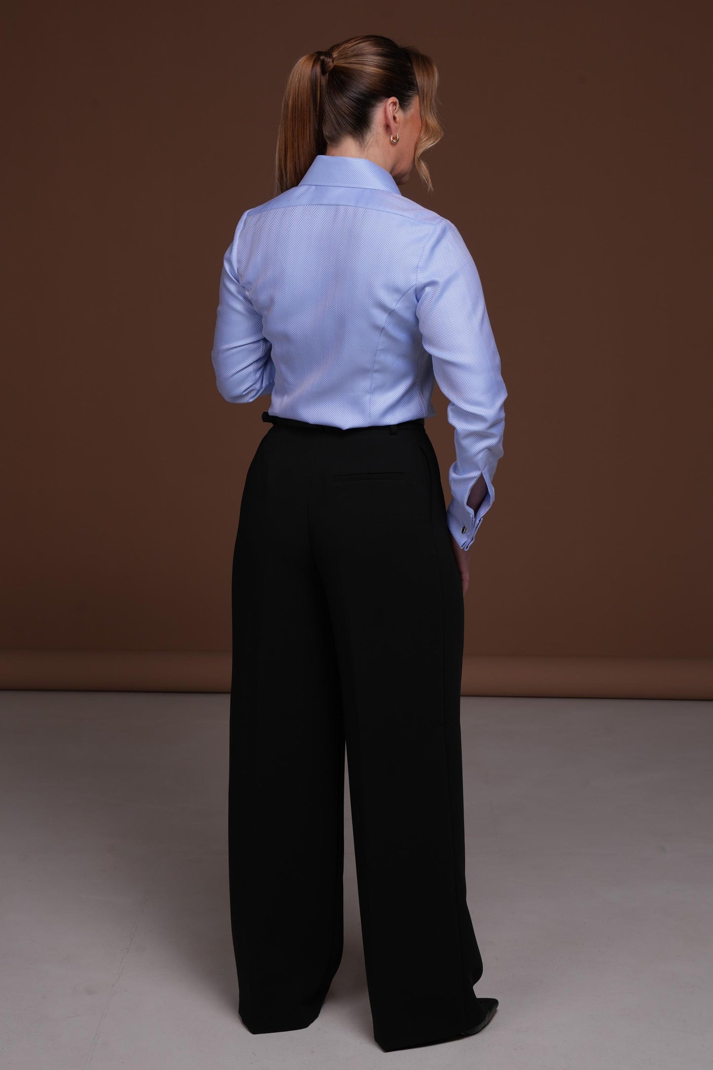 Blue French Cuff Blouse: Elegant 100% Cotton Easy Care Shirt