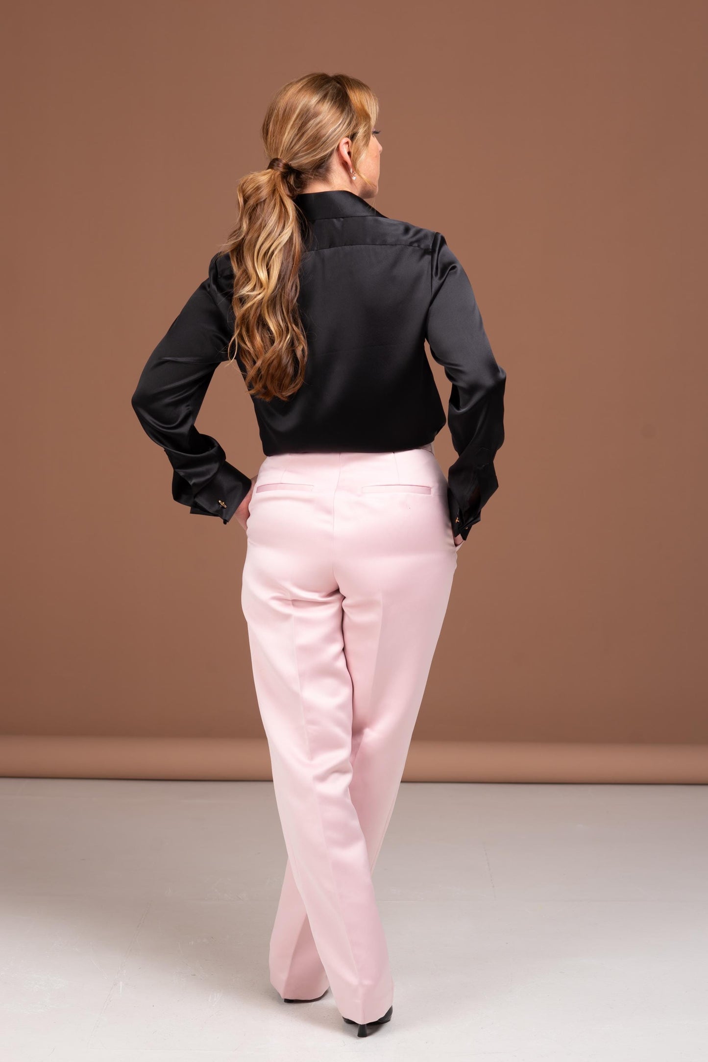 Mulberry Silk Blouse: Black French Cuff Button-Up Shirt
