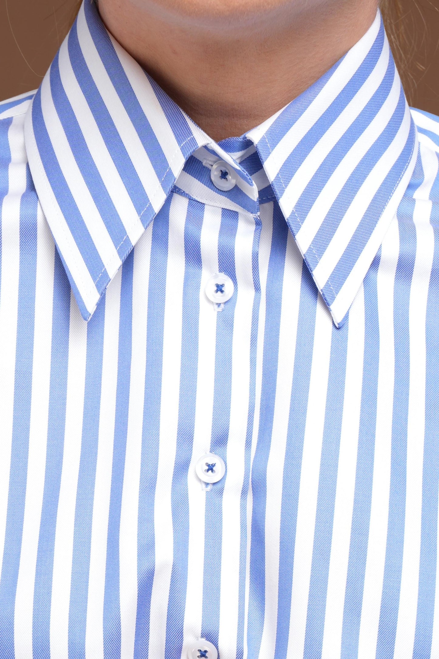 Women's Blue Striped Cotton Shirt – Classic Button Down Shirt – Premium Quality Business Shirt – Straight Cut Blouse – Office Wear