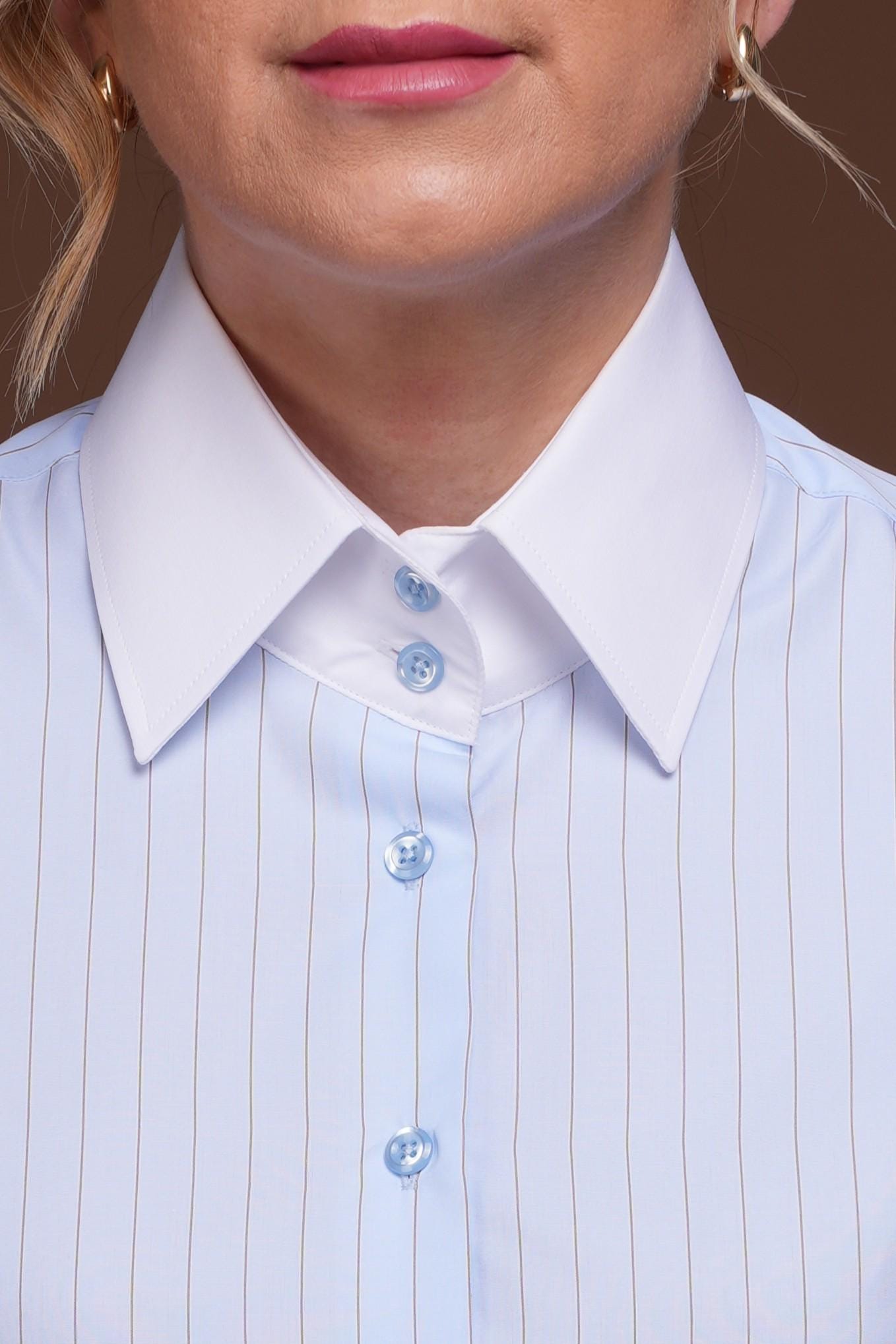 Blue Striped French Cuff Blouse for Cufflinks: High Collar Cotton Business Shirt
