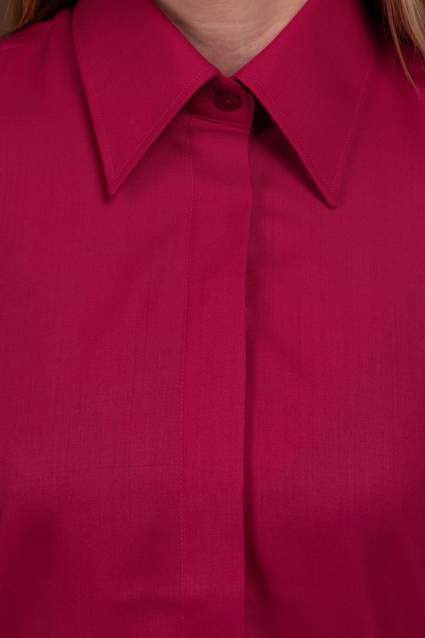 Red Merino Wool Shirt: Elegant French Cuff Button-Down Blouse