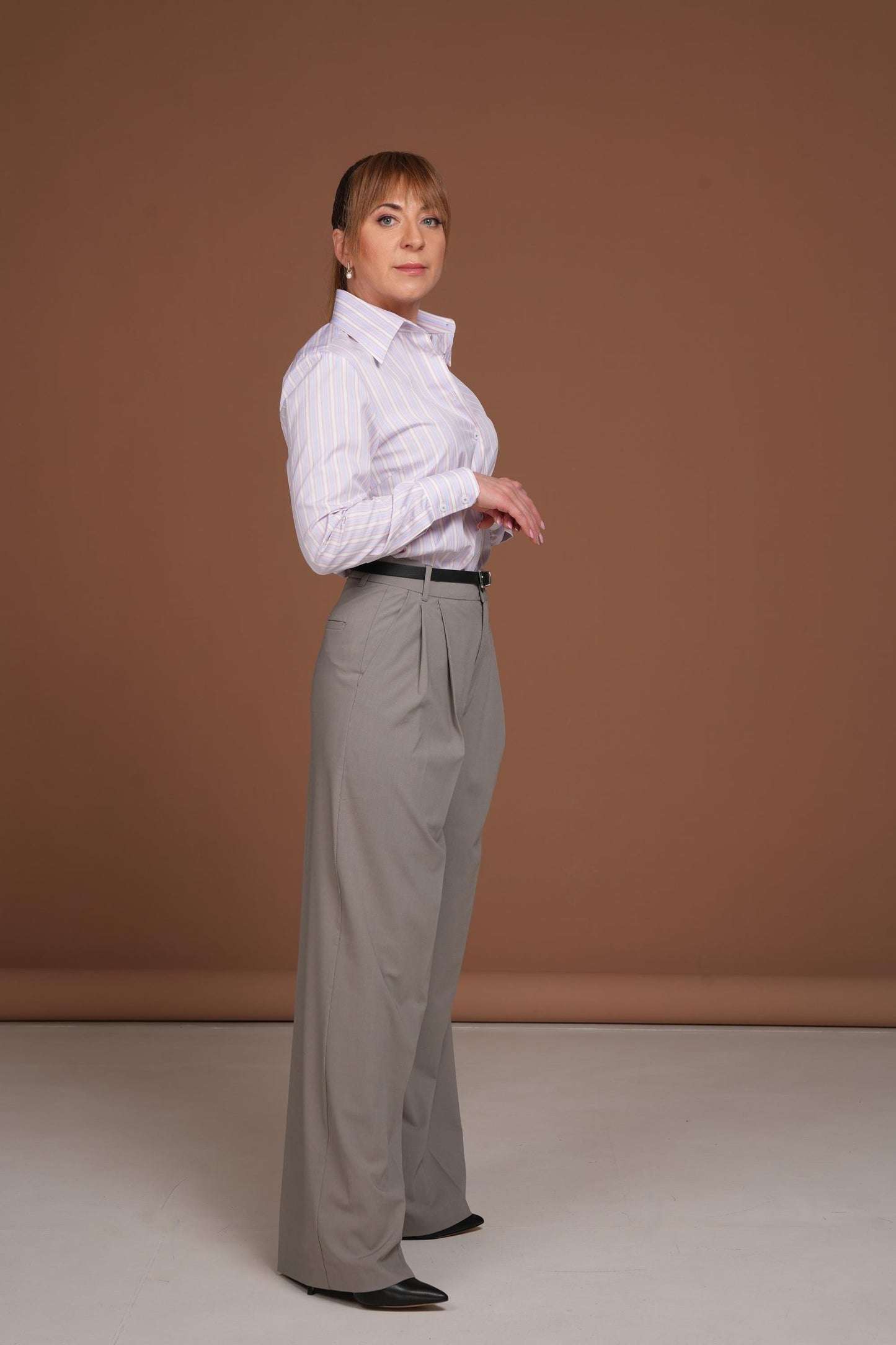 Pink Striped Cotton Button-Down Shirt: Classic Business Blouse
