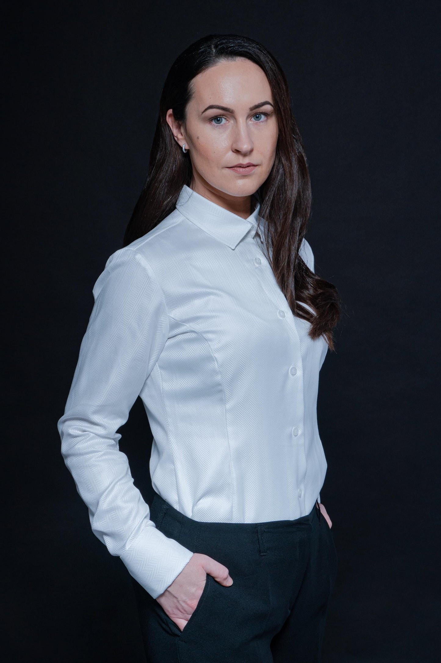 Fitted Herringbone French Cuff Blouse for Cuff Links: White Cotton Business Shirt Button Up