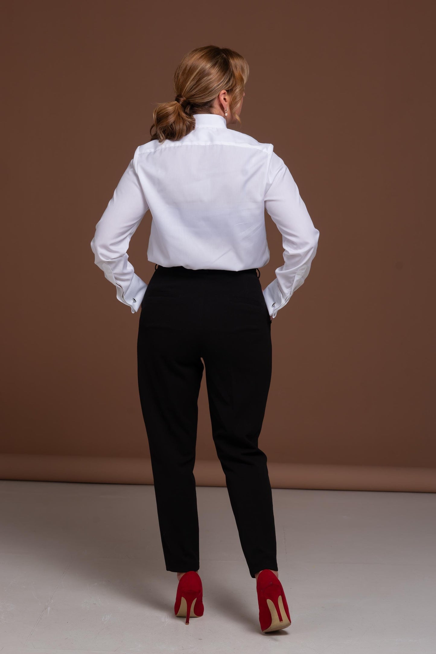 White Cotton Tuxedo Shirt: Piqué Detail, Wing Collar, French Cuff