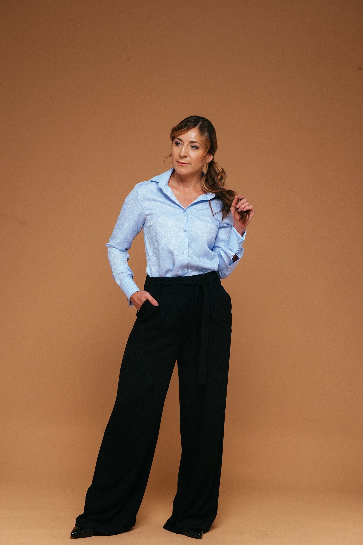 Paisley Blue French Cuff Shirt for Women - Premium 100% Cotton | Elegant Design with Contrasting Details - Womens Clothing Tops Button Down
