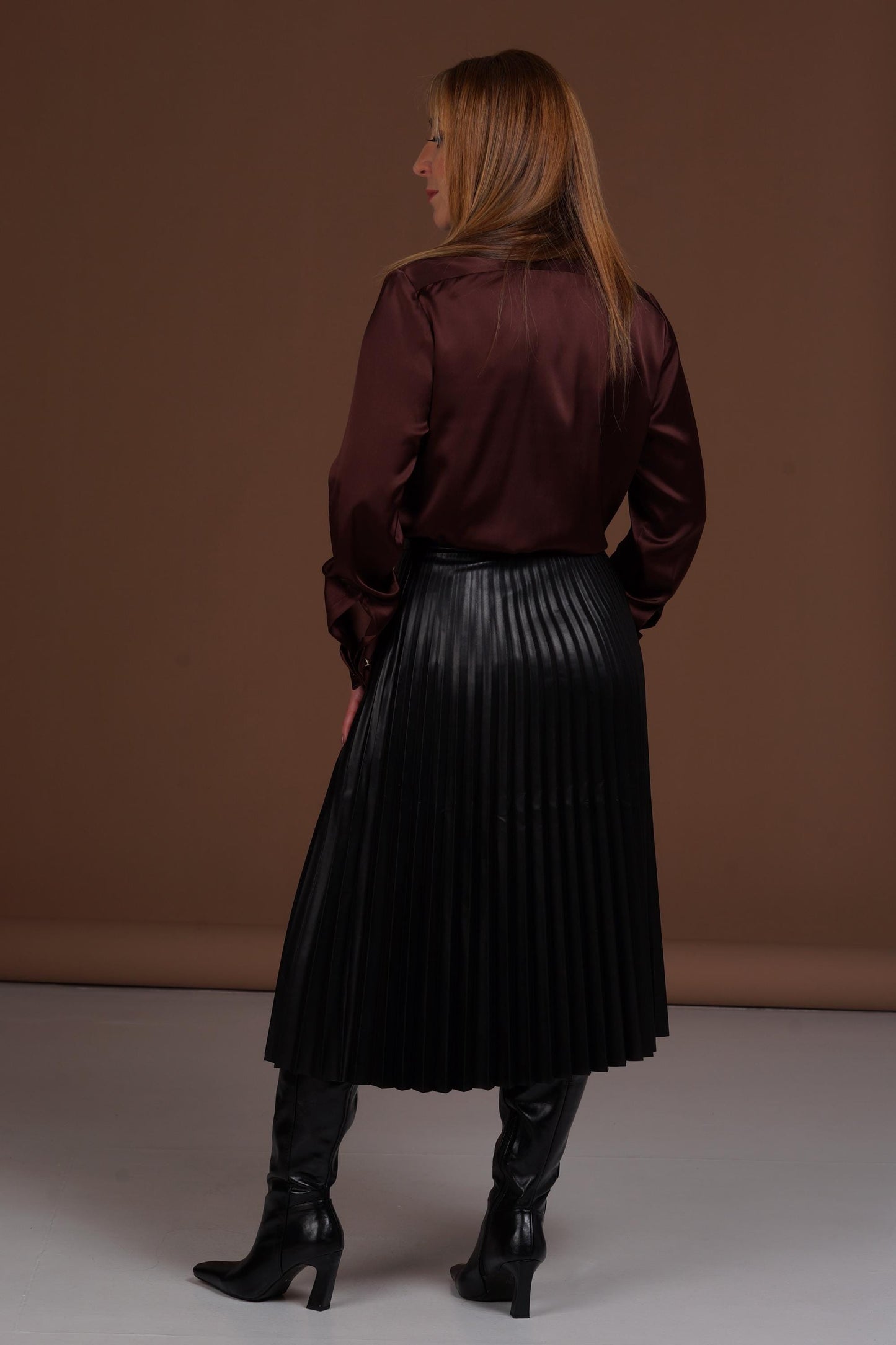 Mulberry Silk Blouse: Brown French Cuff Button-Down Shirt