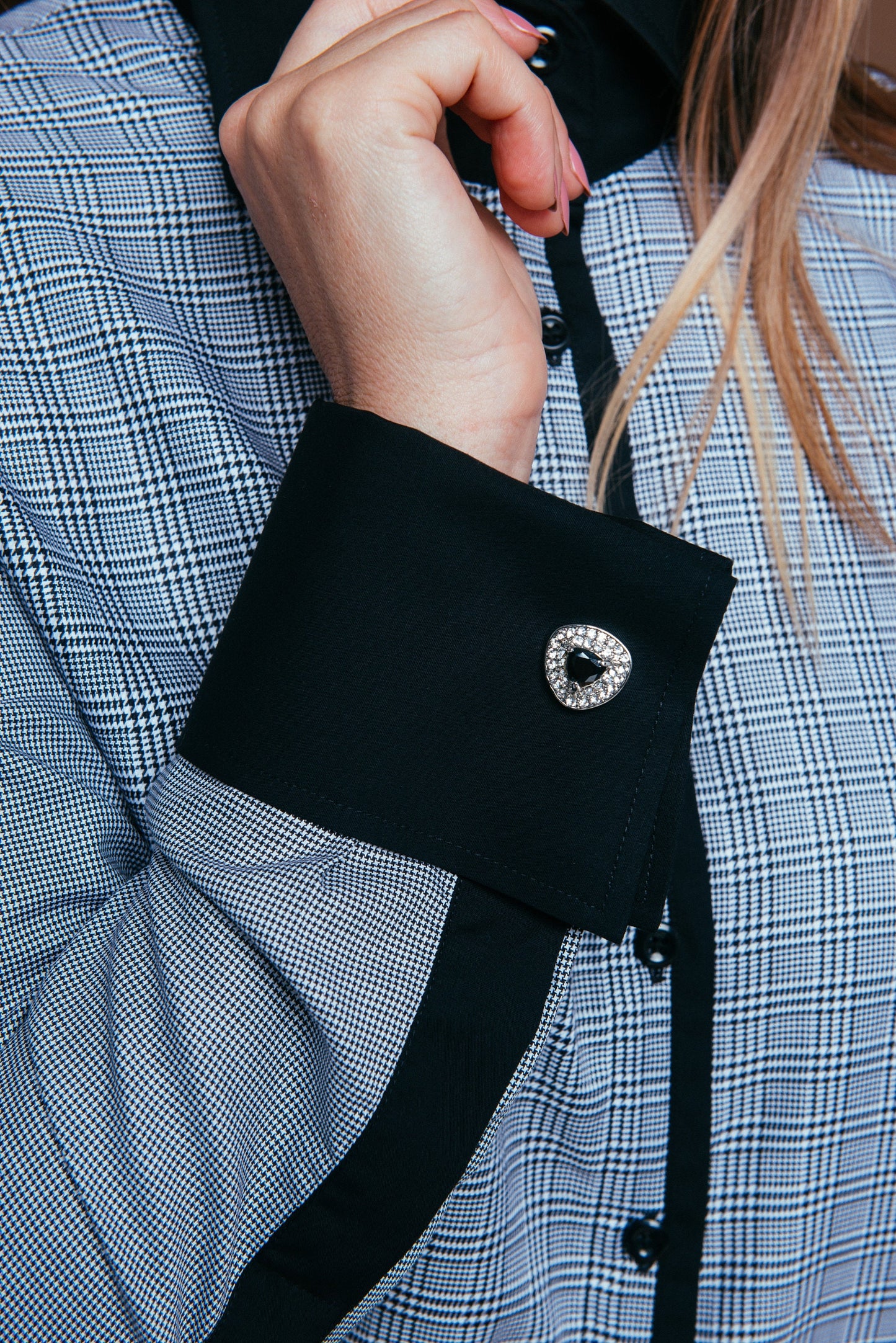 Plaid French Cuff Blouse: Luxury Easy Iron 100% Cotton