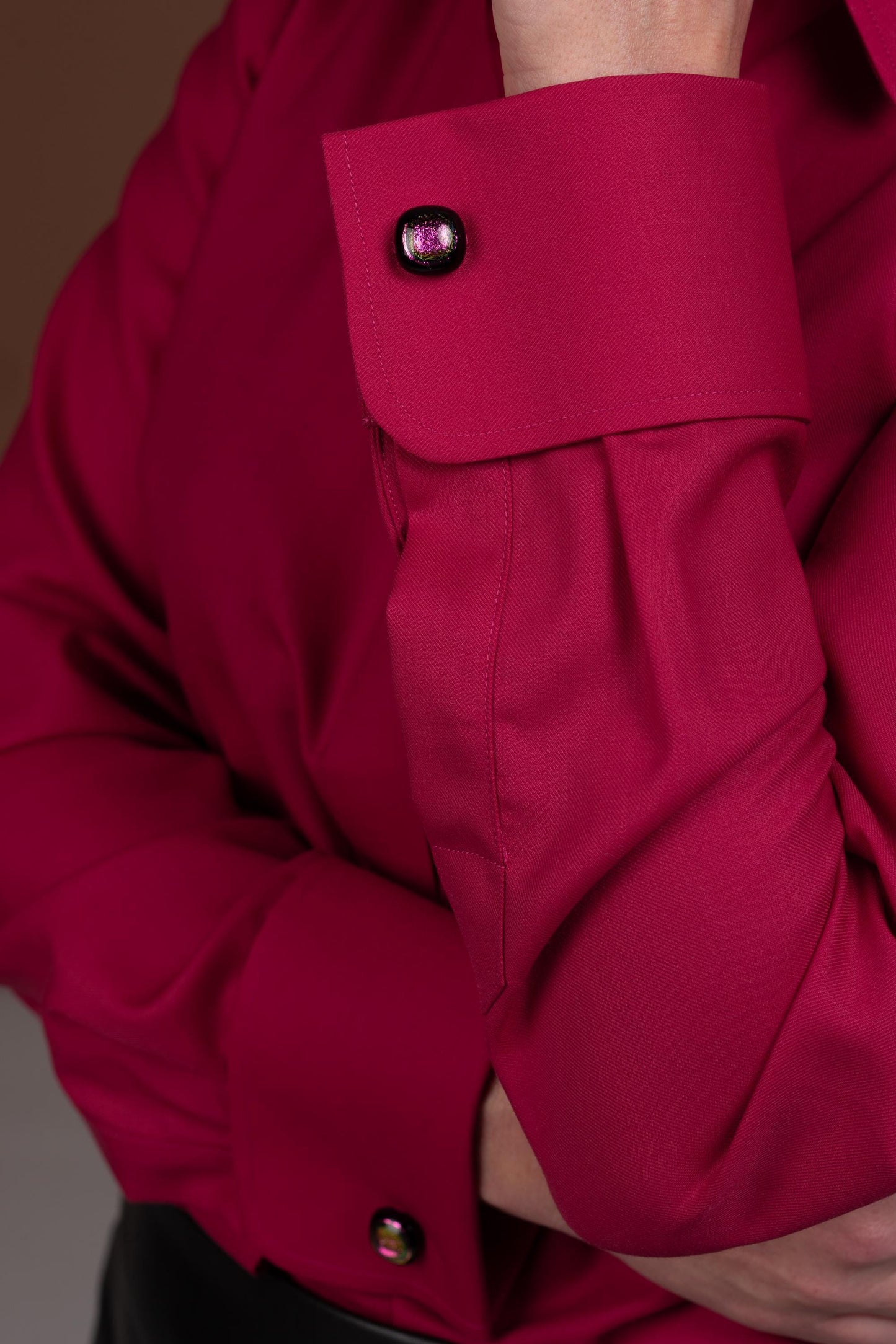 Red Merino Wool Shirt: Elegant French Cuff Button-Down Blouse