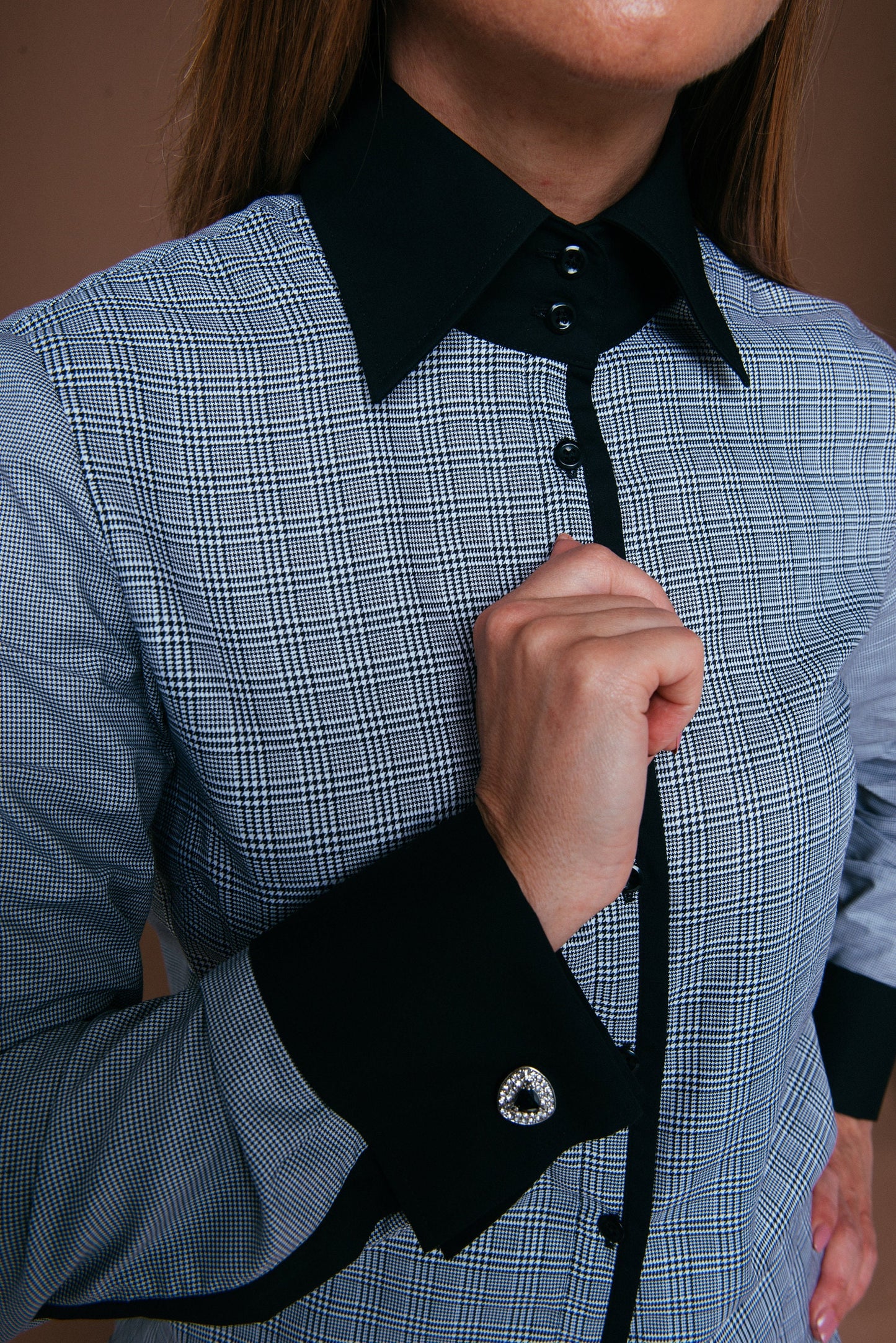 Plaid French Cuff Blouse: Luxury Easy Iron 100% Cotton