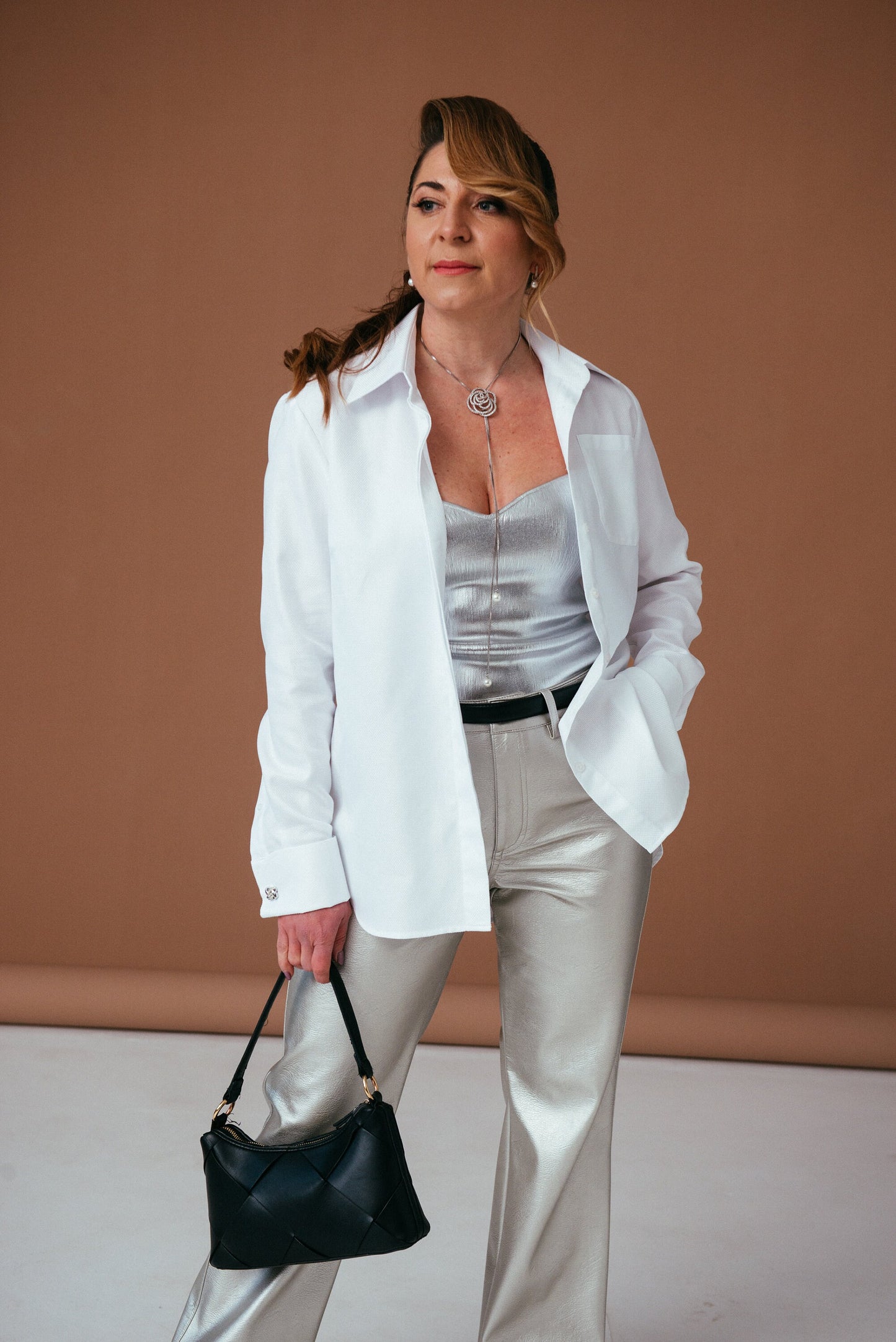 Oversized White Cotton Blouse with French Cuffs