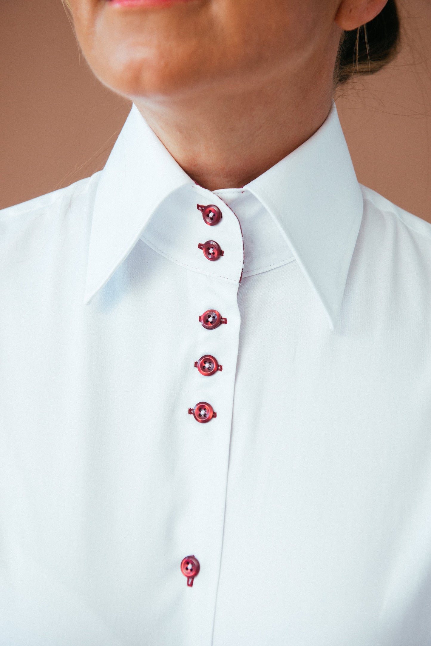 White Fitted Blouse: Stretch Cotton Button-Down with Designer Cuffs