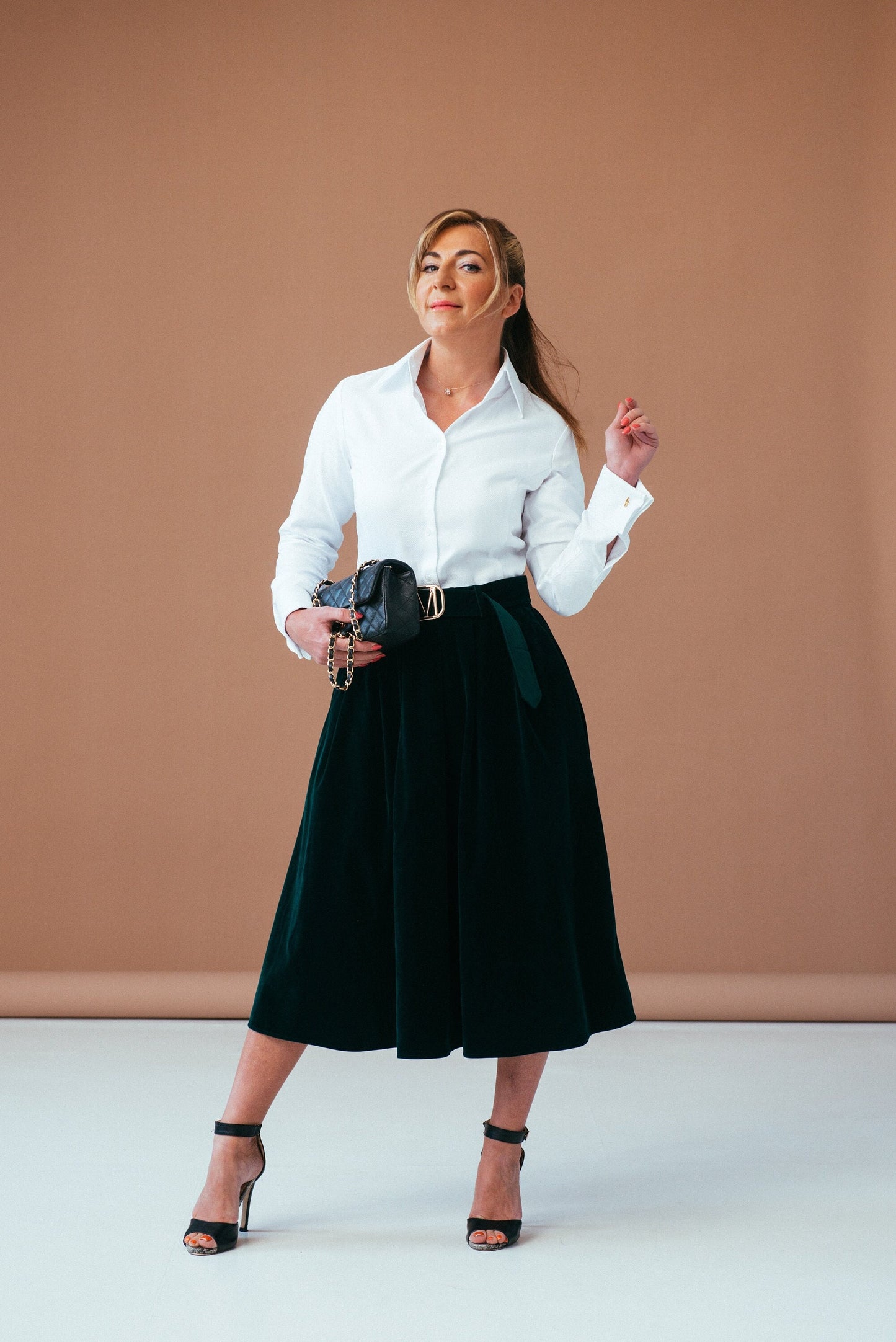 White French Cuff Blouse: High Collar Cotton Shirt