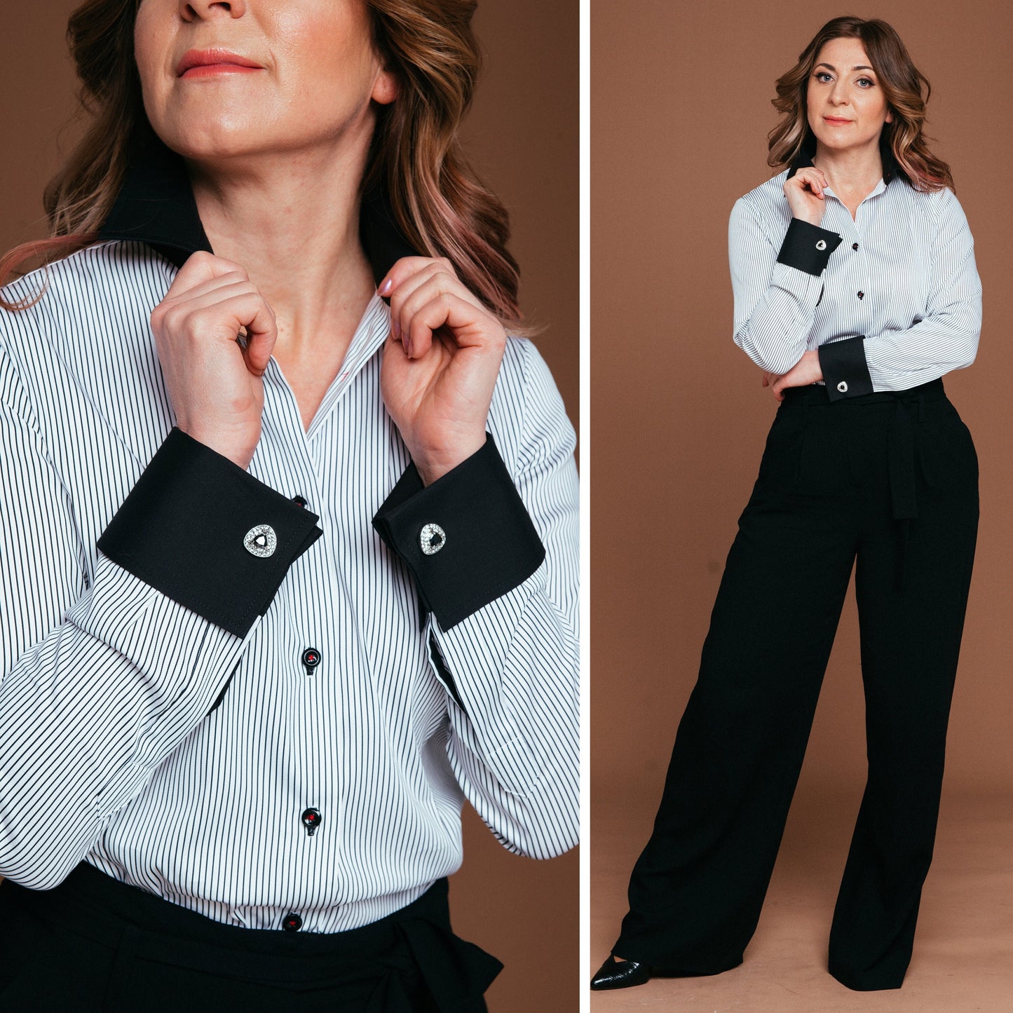Striped French Cuff Blouse: Slim Fit Stretch Cotton Business Shirt